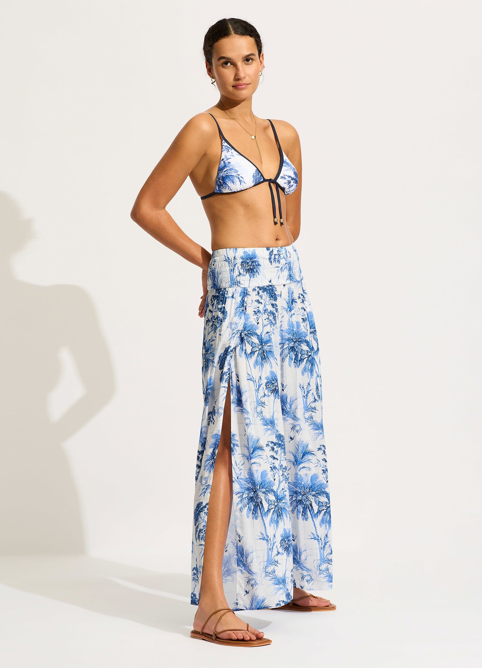 Marbella Shirred Waist Wrap Pant - White - White view 3