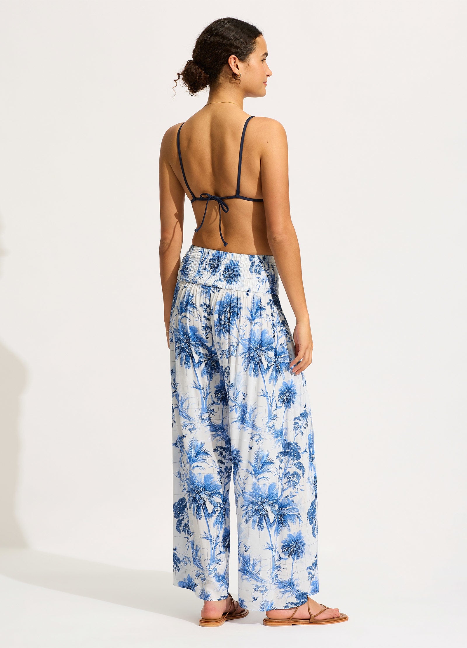 Marbella Shirred Waist Wrap Pant - White - White view 4