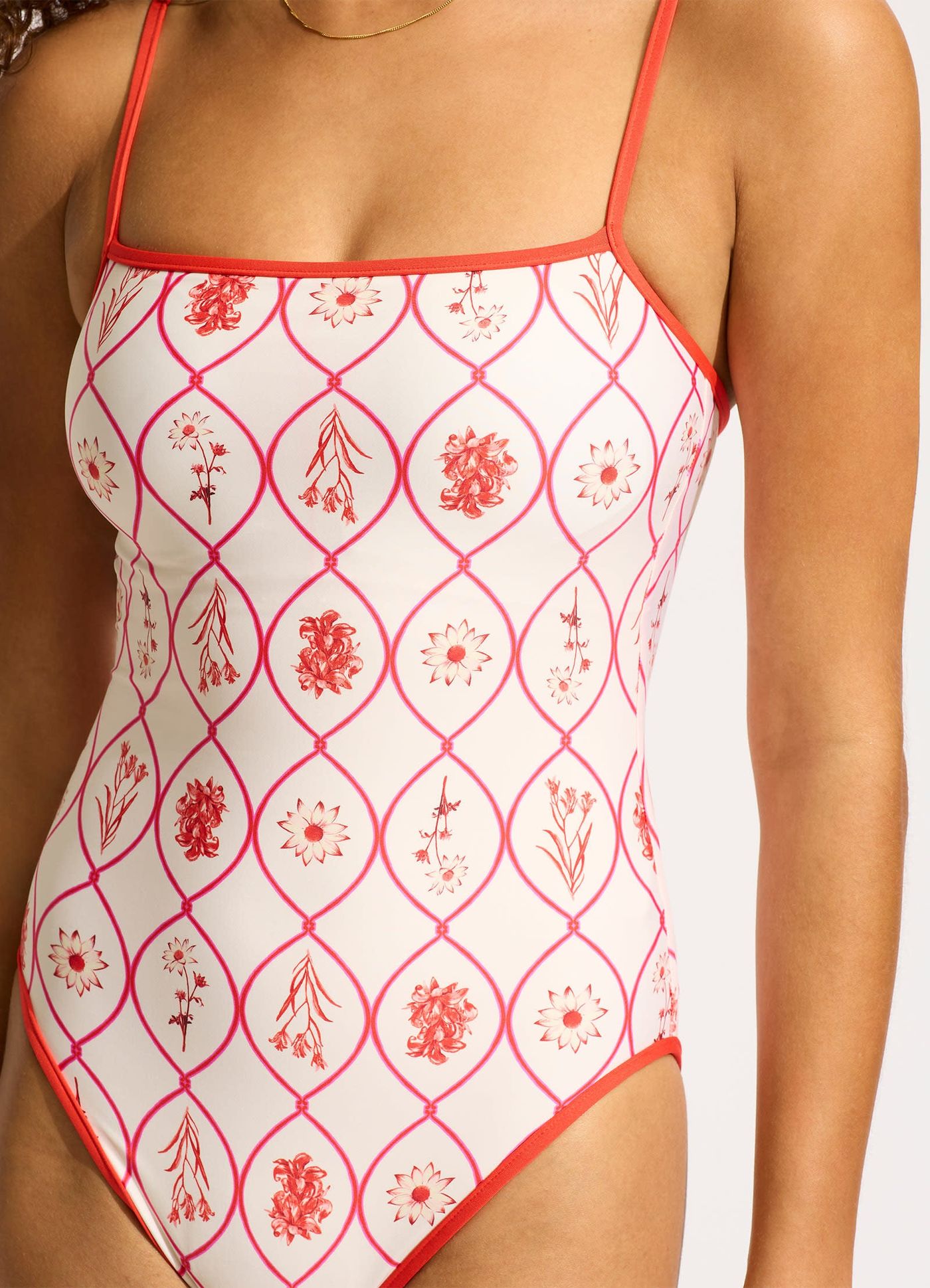 Marbella Square Neck One Piece - Flame - Flame view 4