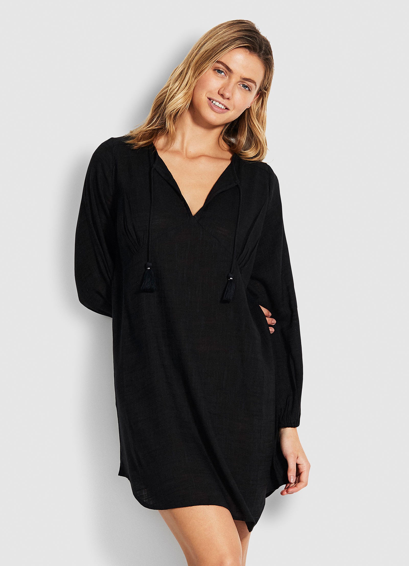 Marcie Peasant Sleeve Dress - Black - Black