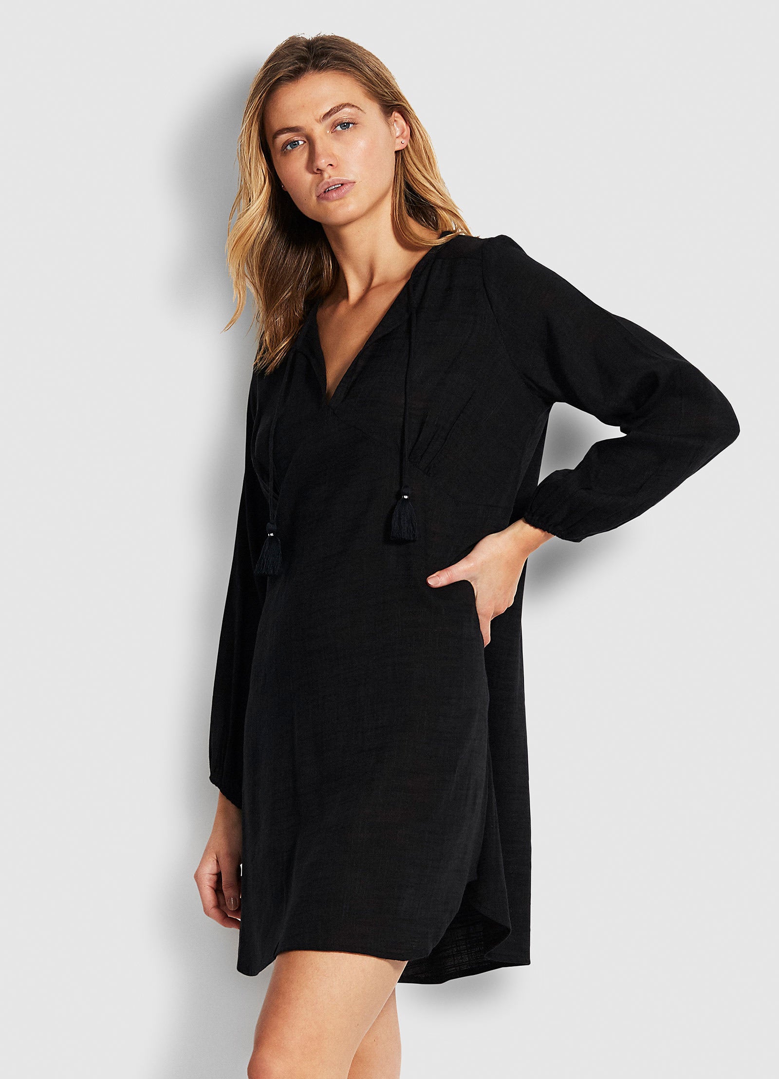 Marcie Peasant Sleeve Dress - Black - Black view 2