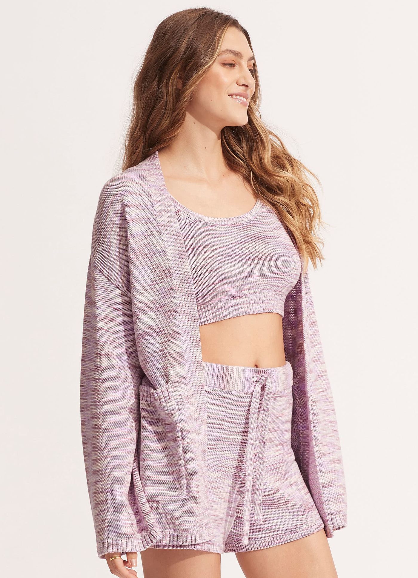 Marl Knit Cardigan - Lilac - Lilac view 2