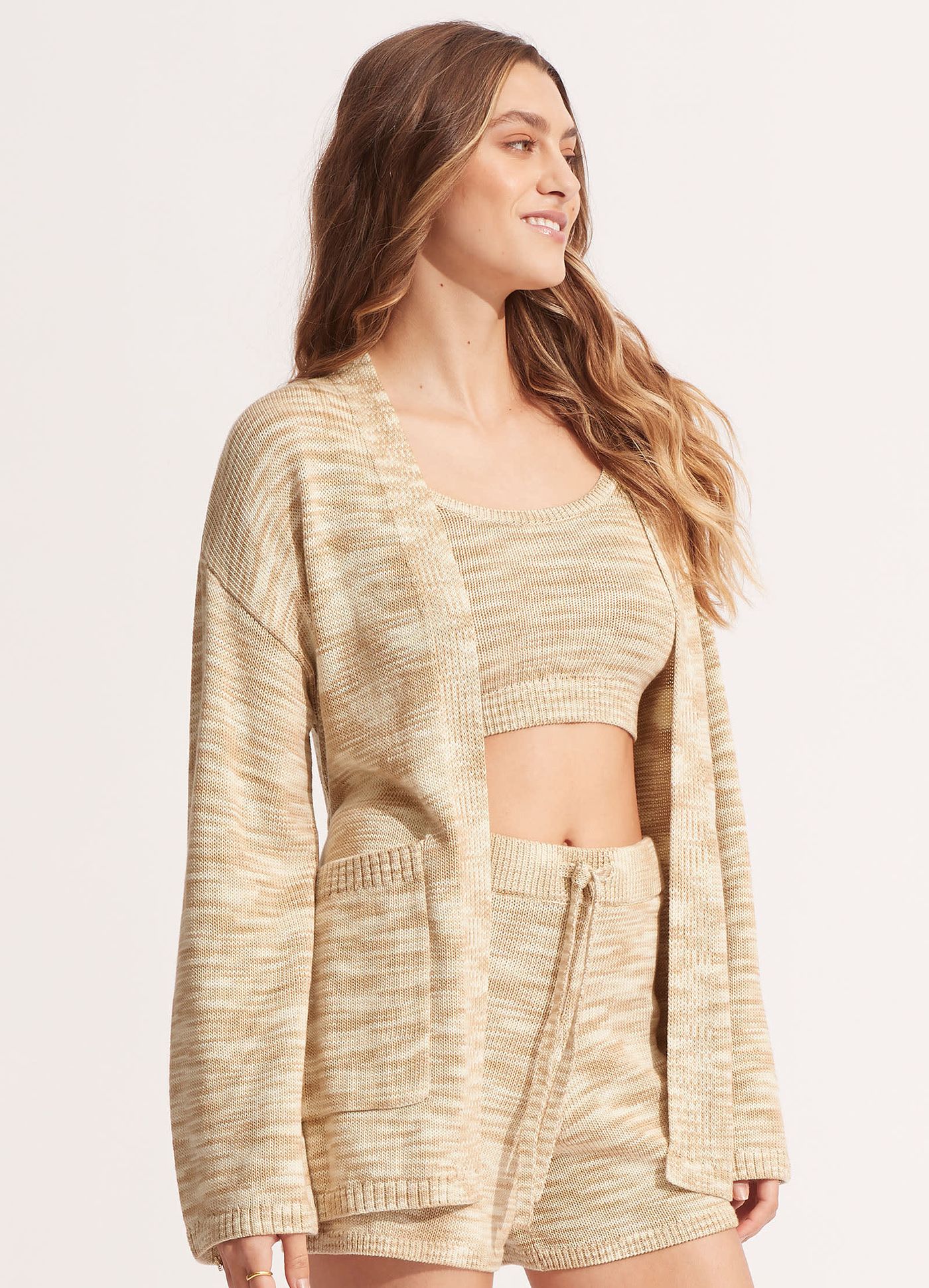 Marl Knit Cardigan - Sand - Sand view 2