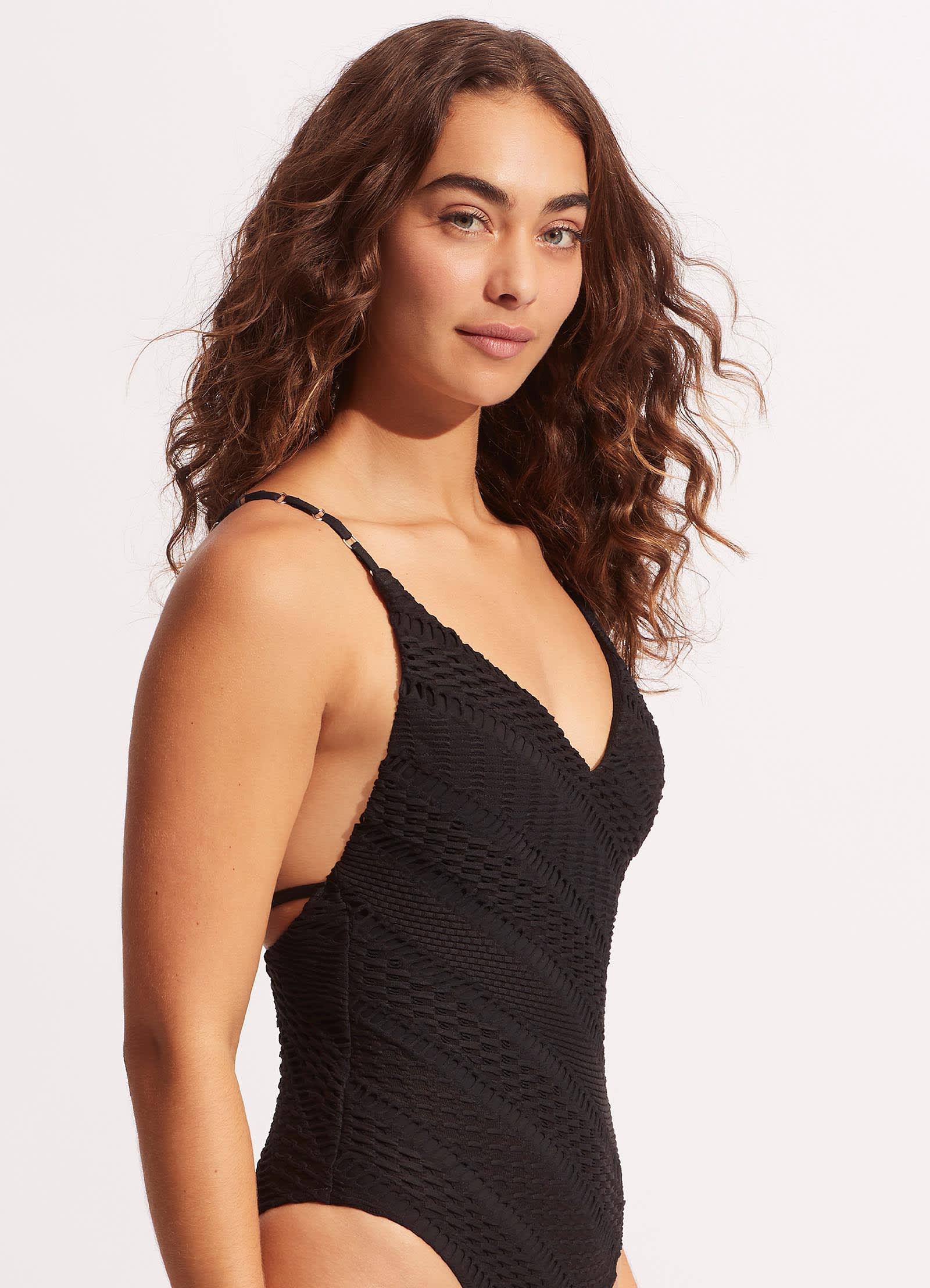 Marrakesh V Neck One Piece - Black - Black view 2