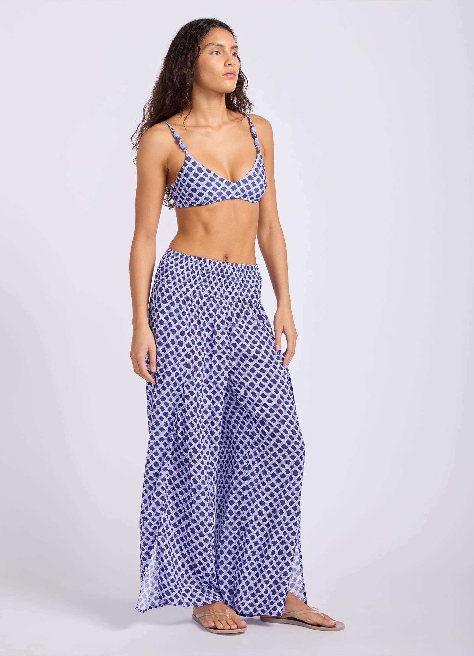 Marseille Shirred Waist Wrap Pant - Blue Indigo view 3