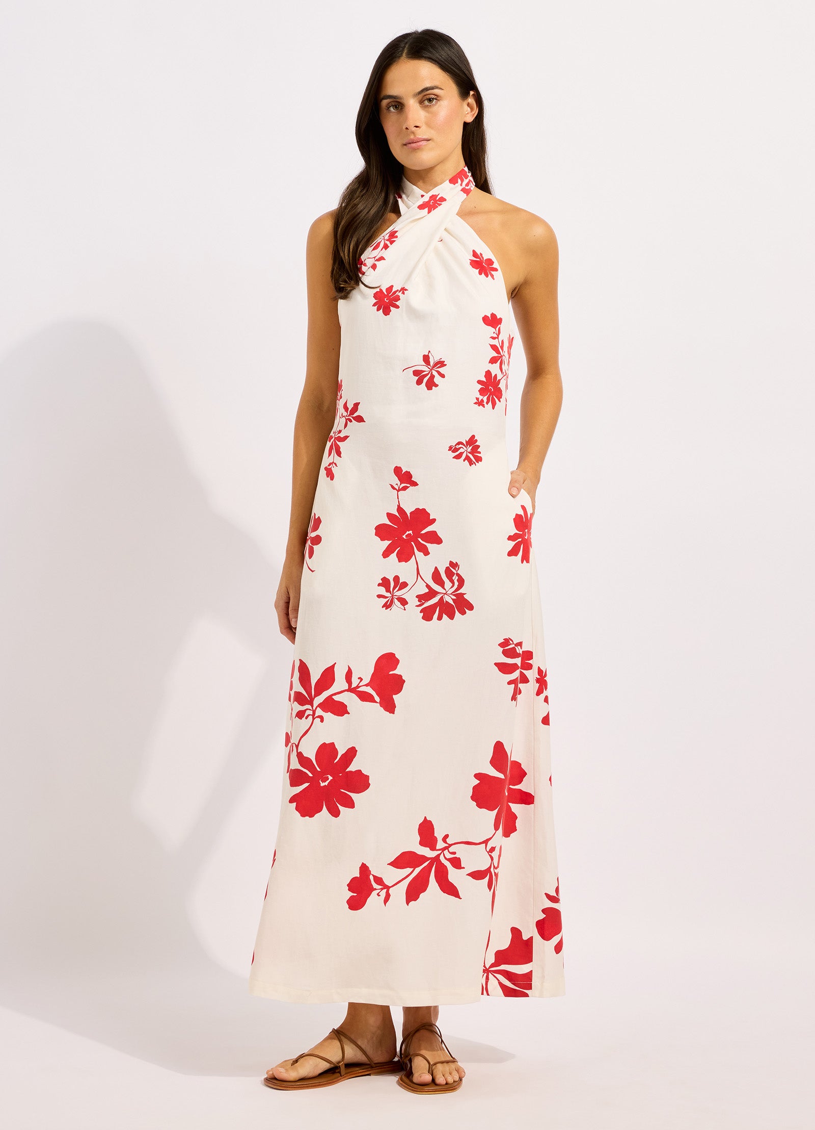Mayflower Halter Maxi Dress - Ecru/Cosmo