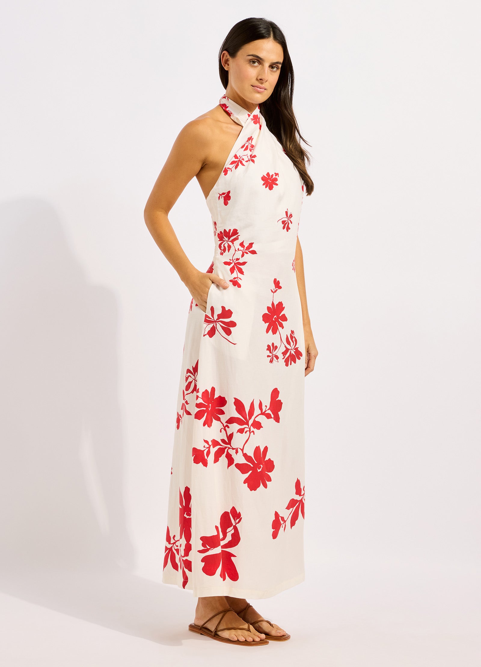 Mayflower Halter Maxi Dress - Ecru/Cosmo view 2