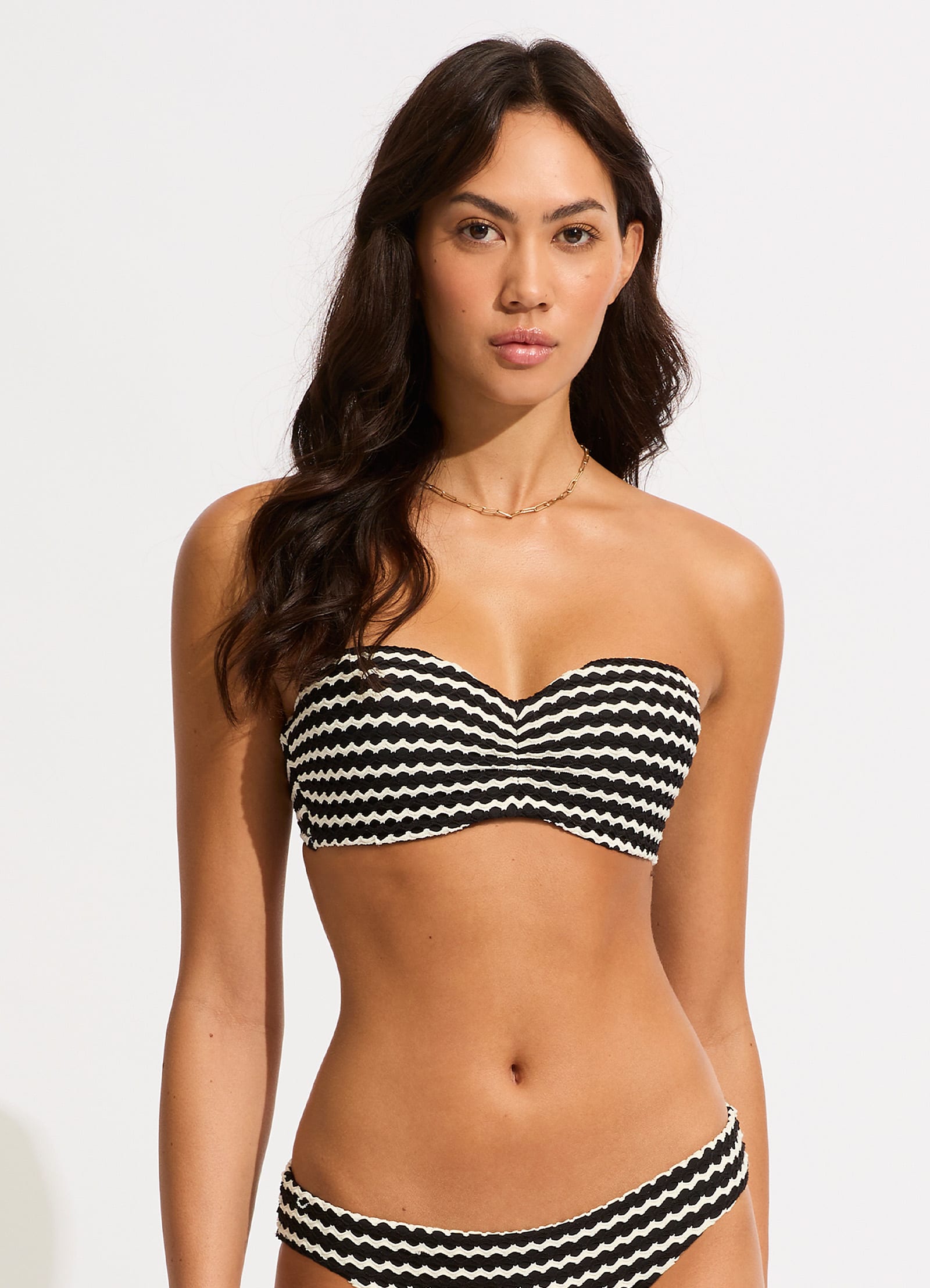Mesh Effect Bustier Bandeau Bikini Top - Black - Black view 2