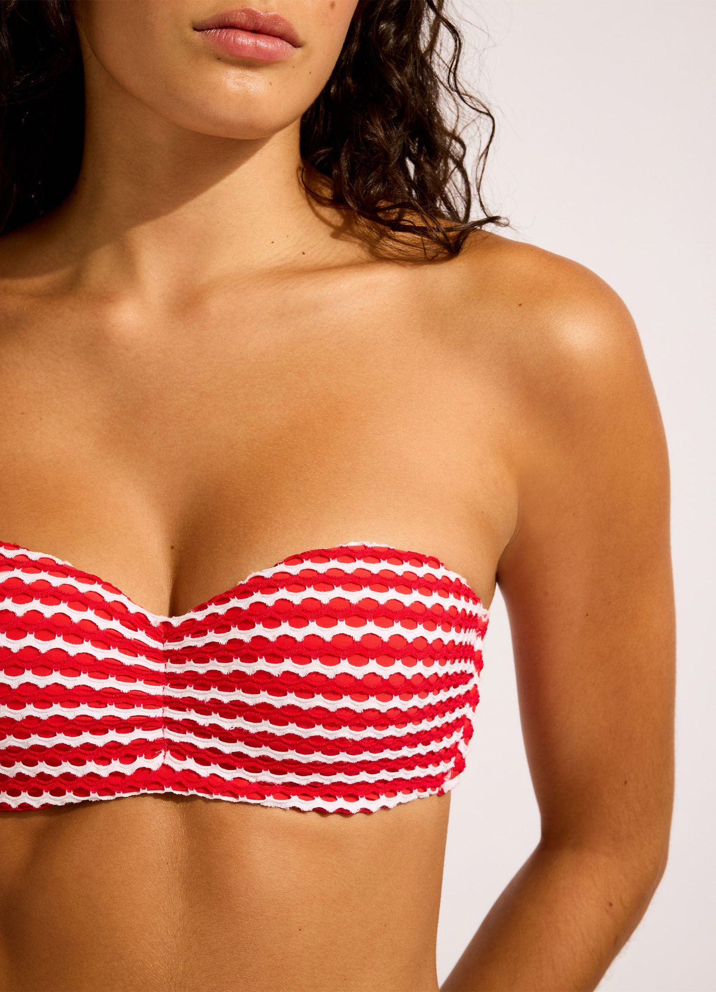 Mesh Effect Bustier Bandeau Bikini Top - Chilli Red/White view 6