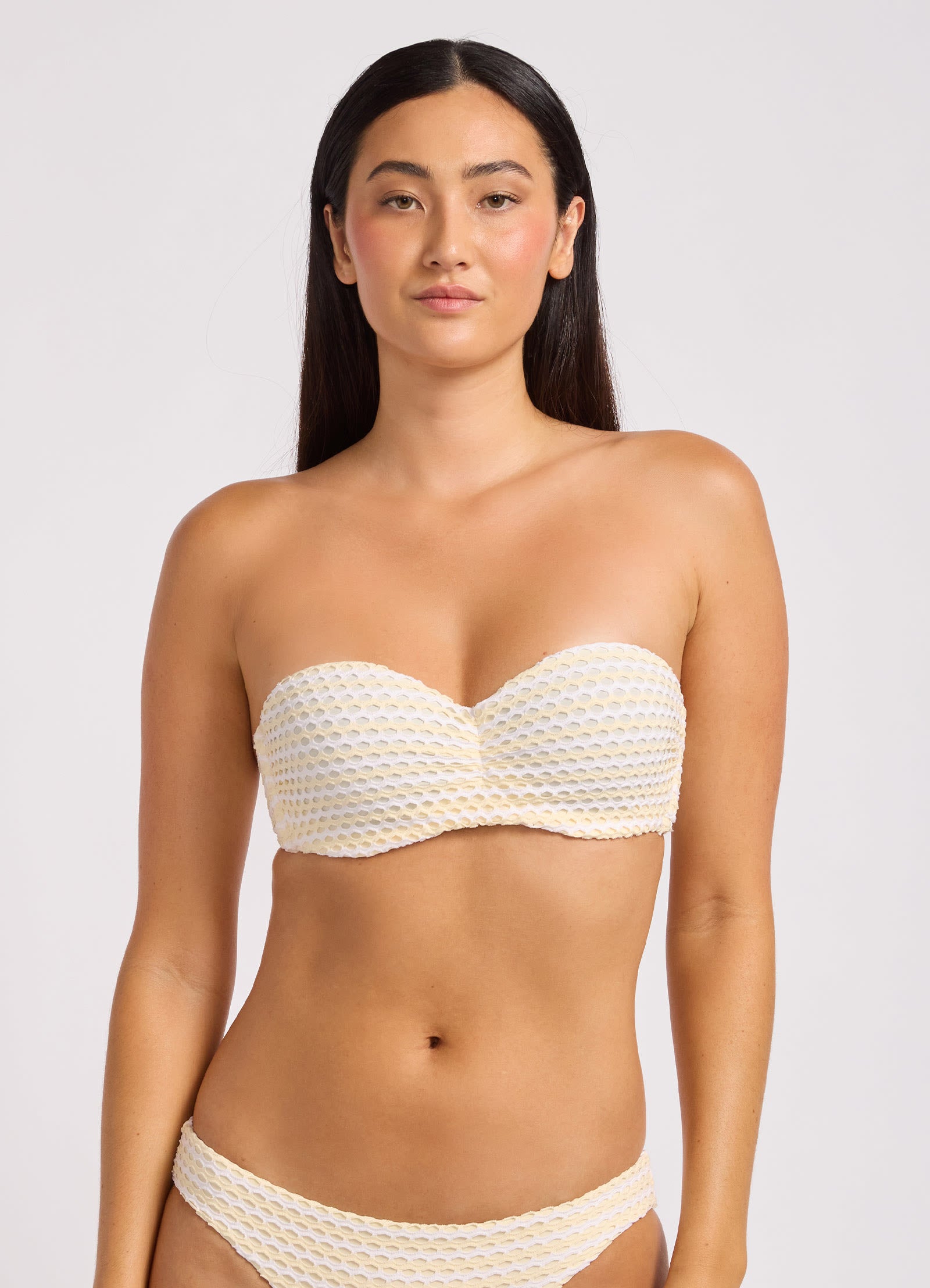 Mesh Effect Bustier Bandeau Bikini Top - Ecru view 2