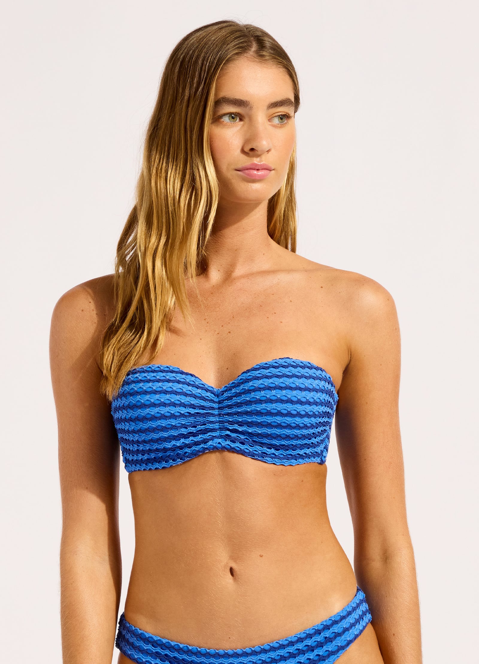 Mesh Effect Bustier Bandeau Bikini Top - Sapphire view 2