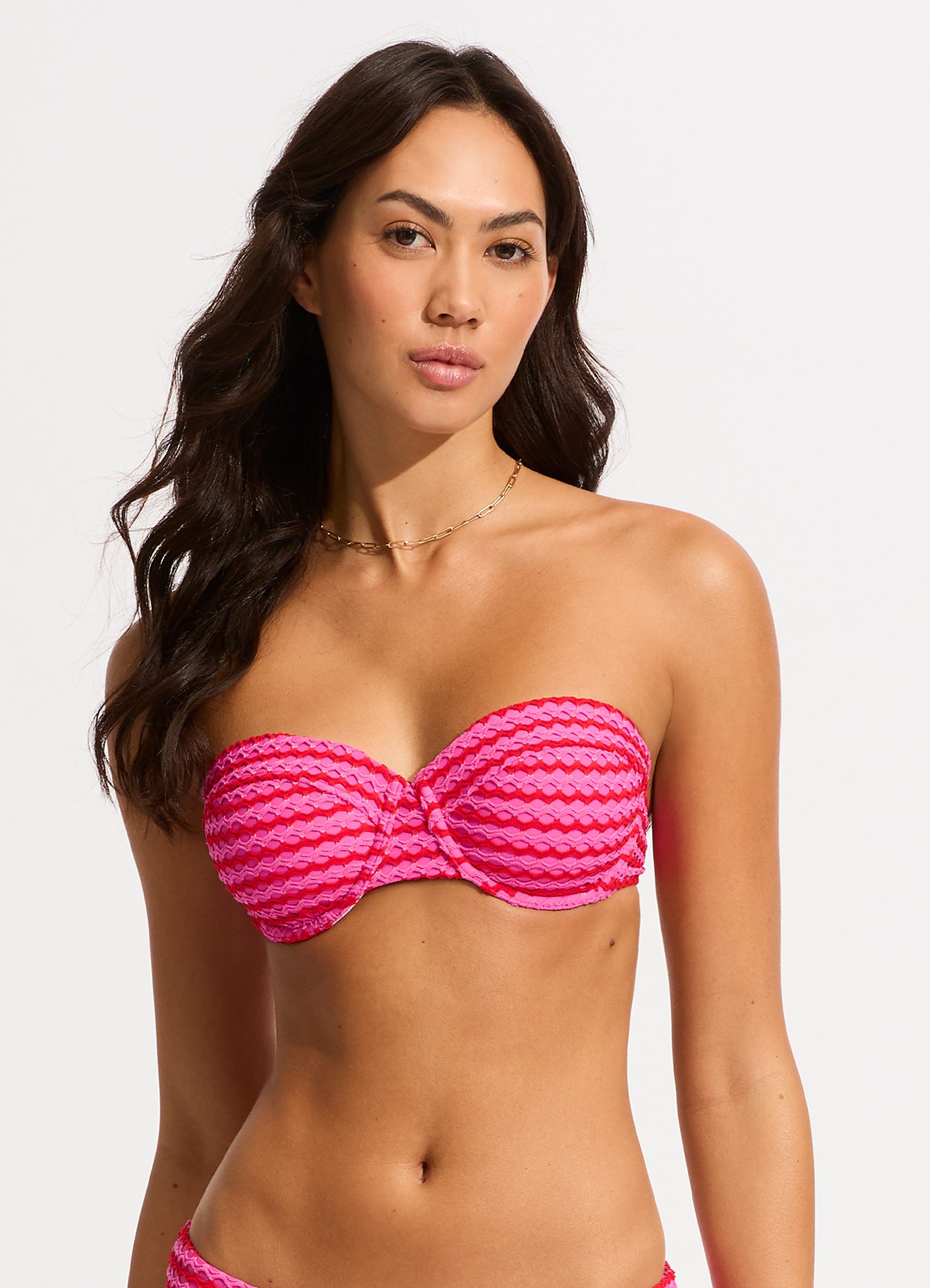 Mesh Effect Bustier Bikini Top - Chilli Red - Chilli Red view 2