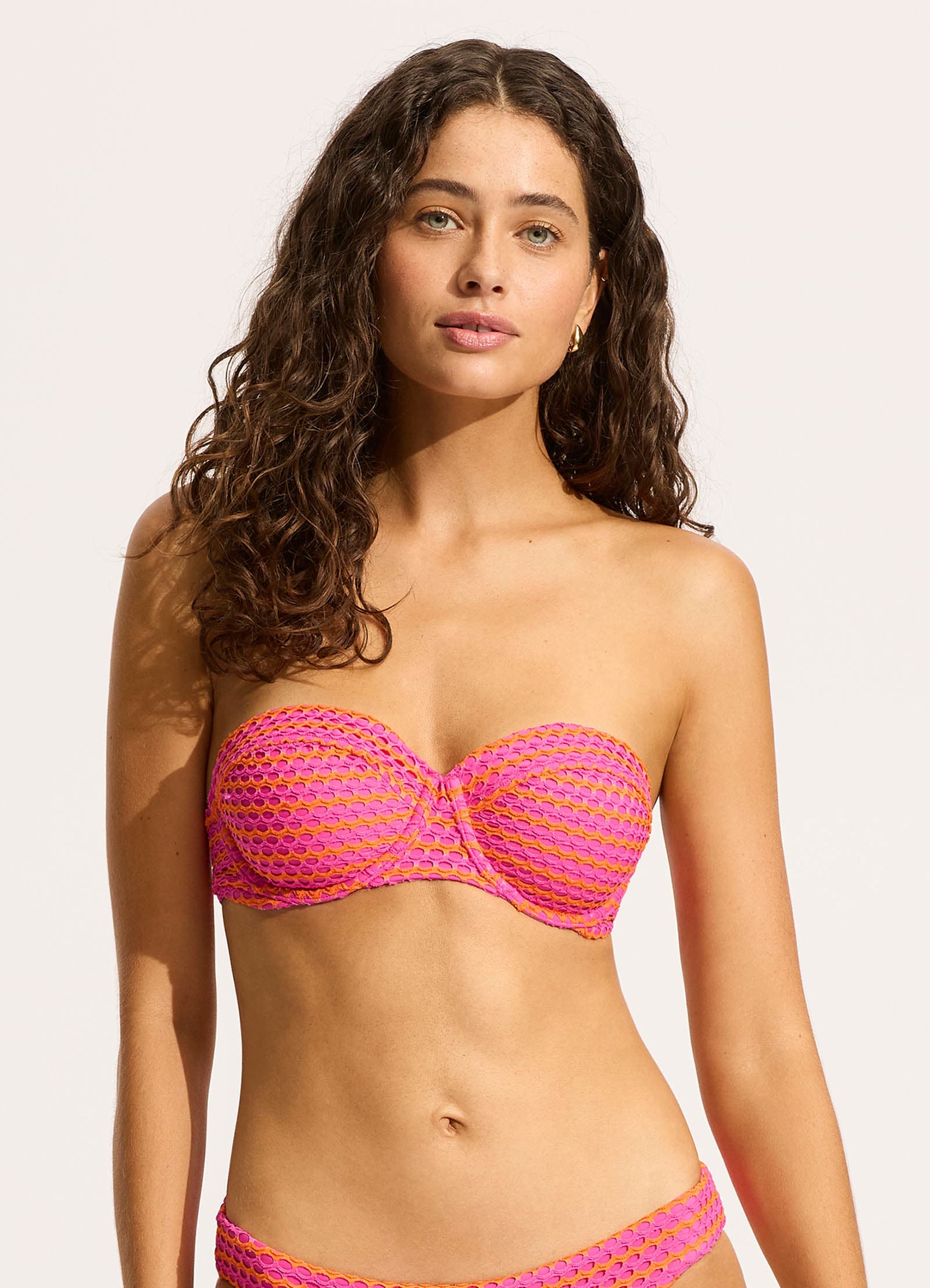 Mesh Effect Bustier Bikini Top - Hot Pink - Hot Pink view 2