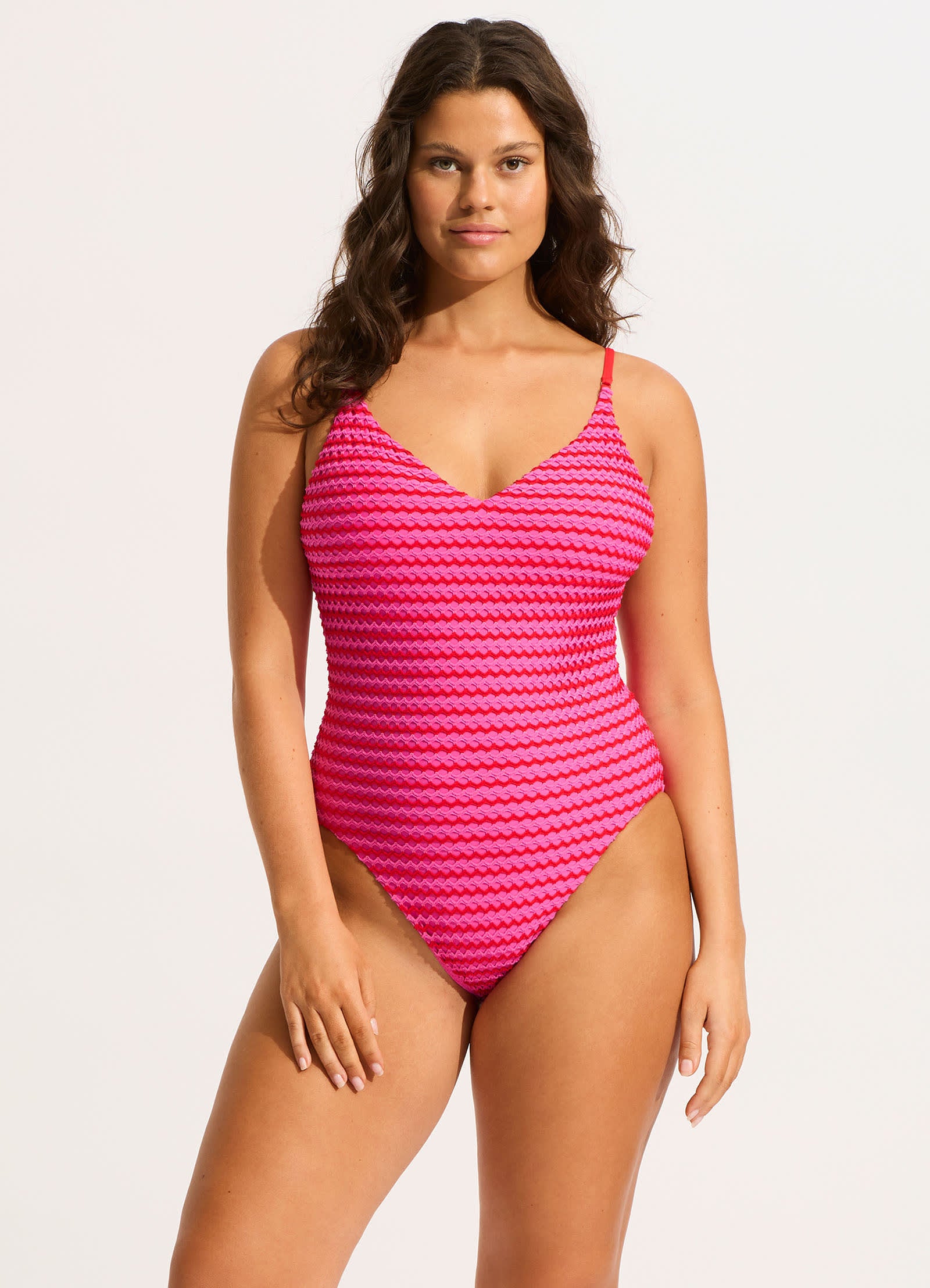 Mesh Effect V Neck One Piece - Chilli Red - Chilli Red view 2