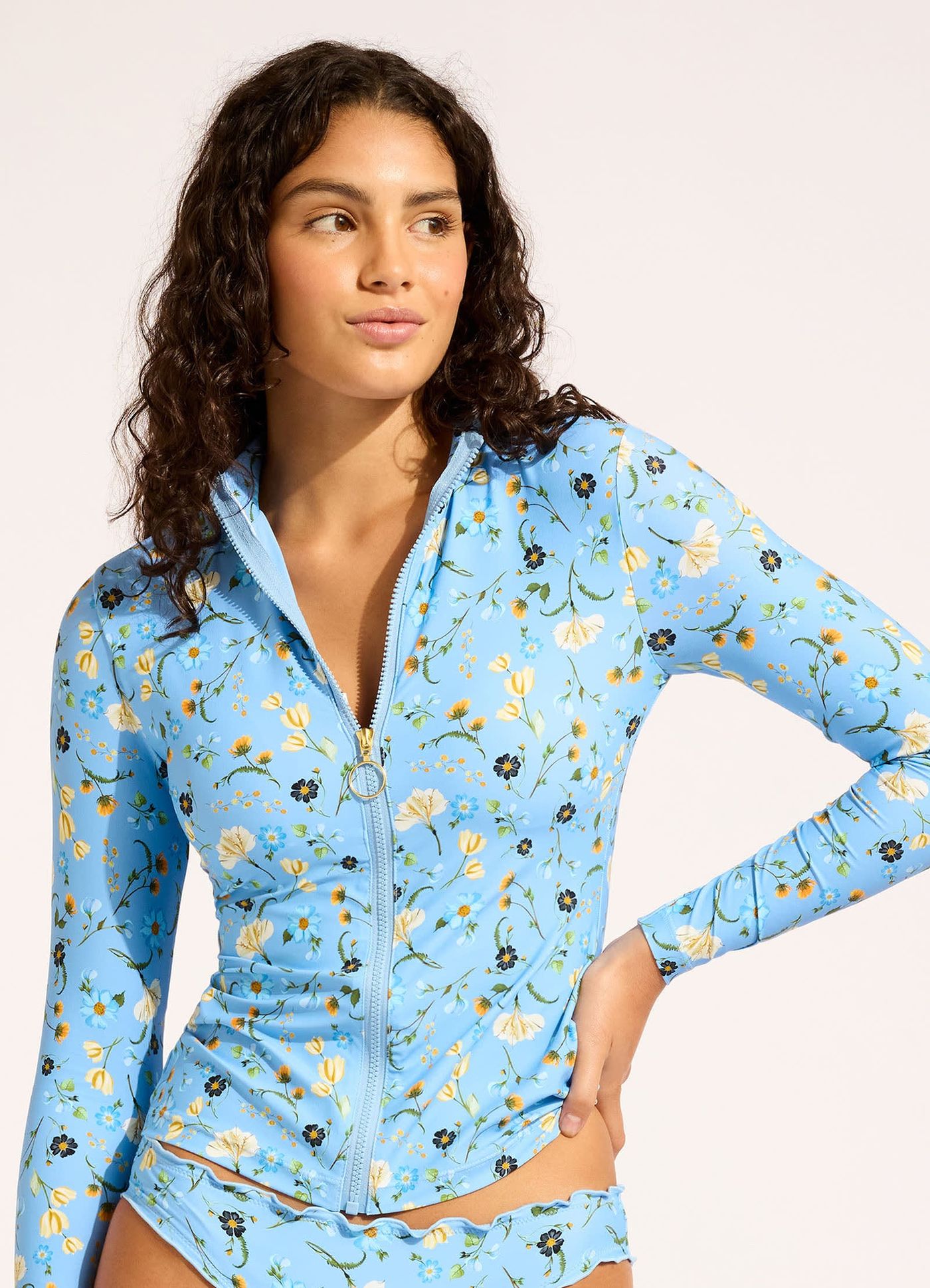 Modern Romance Long Sleeve Rashvest Bikini Top - Powder Blue view 2