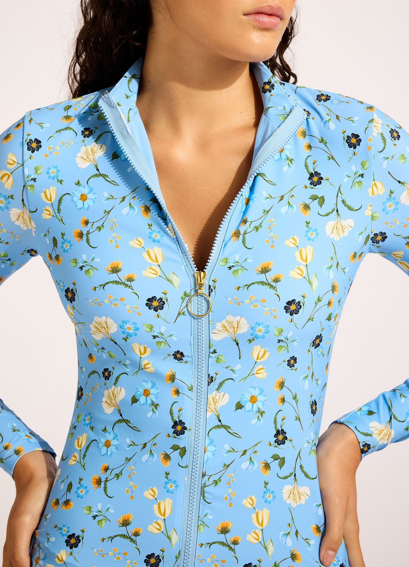 Modern Romance Long Sleeve Rashvest Bikini Top - Powder Blue view 5