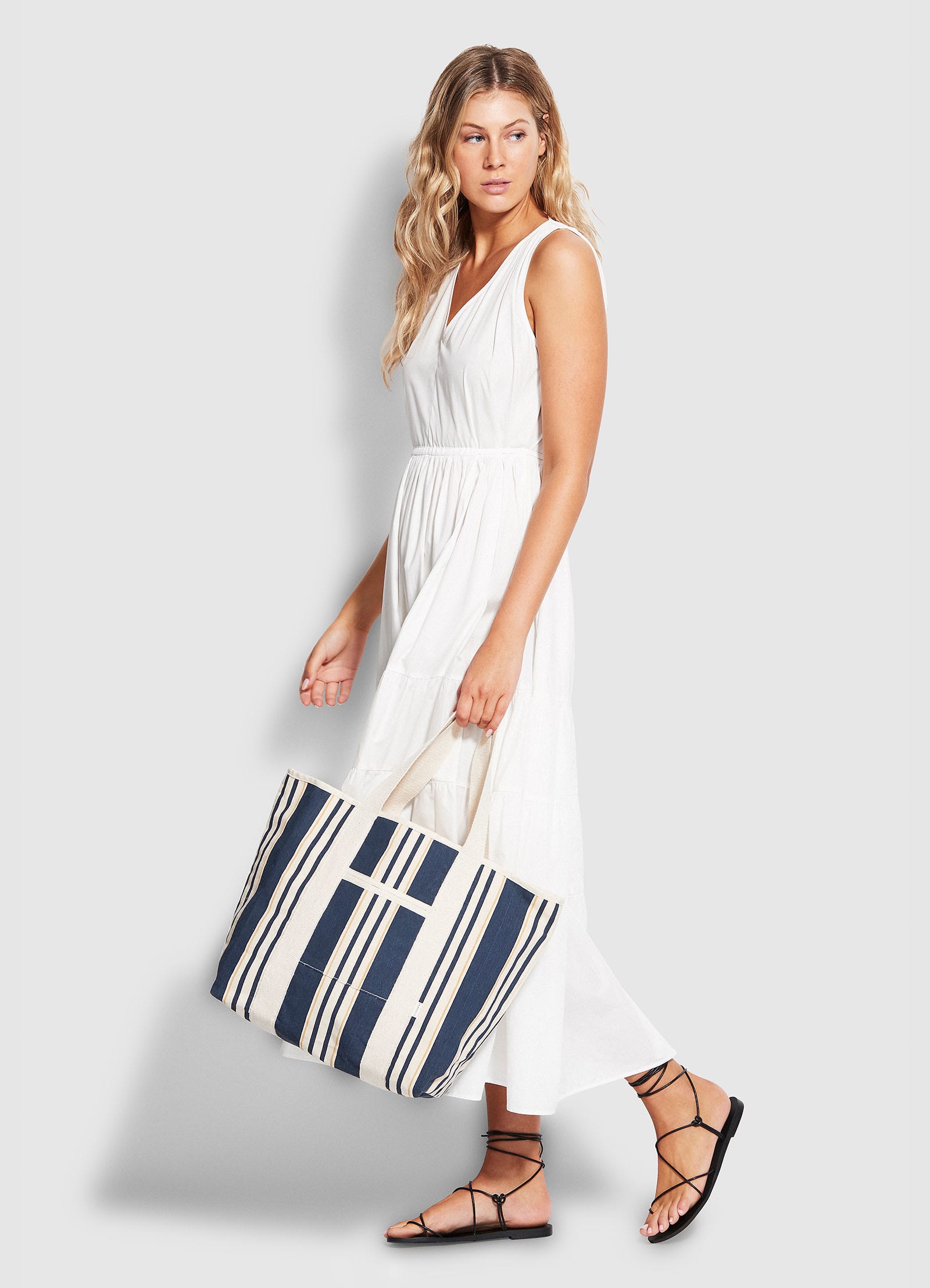 Multi Stripe Canvas Tote - True Navy - True Navy