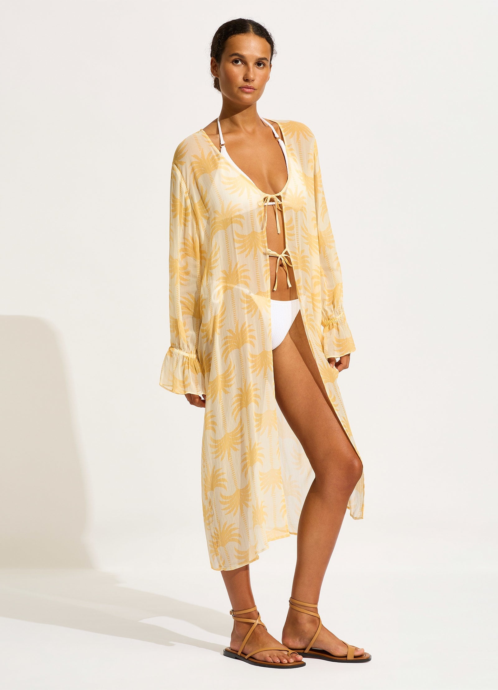 Oasis Tie Front Cover Up - Ecru - Ecru view 3