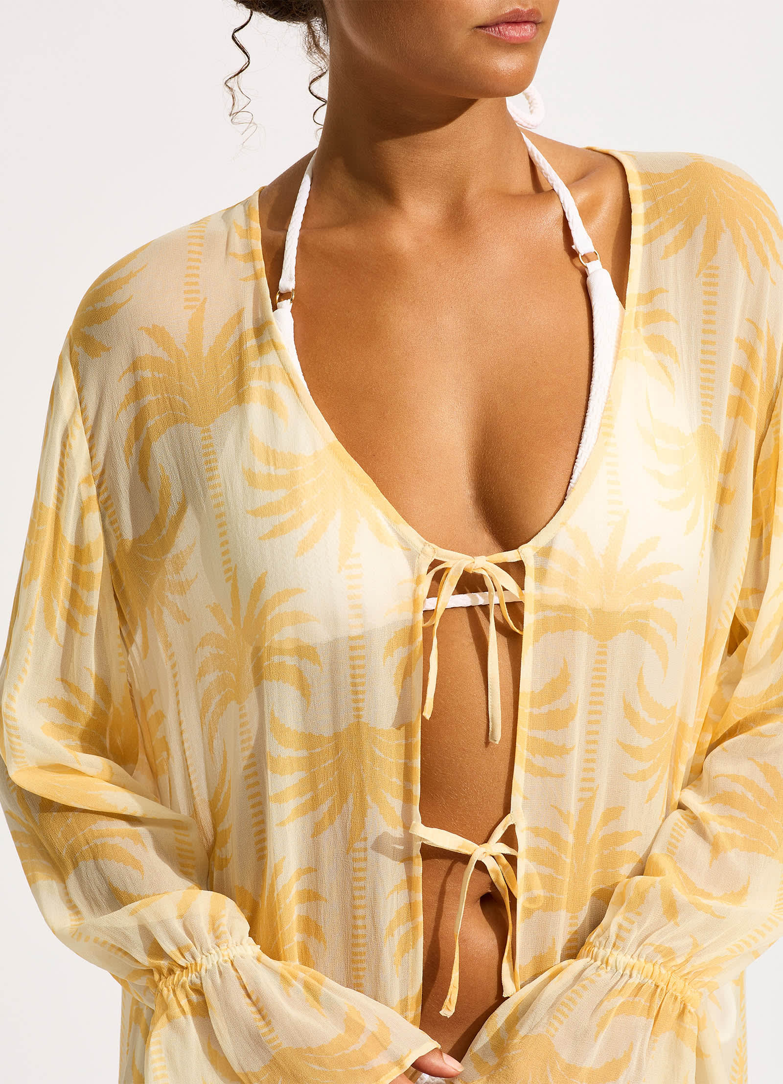 Oasis Tie Front Cover Up - Ecru - Ecru view 5