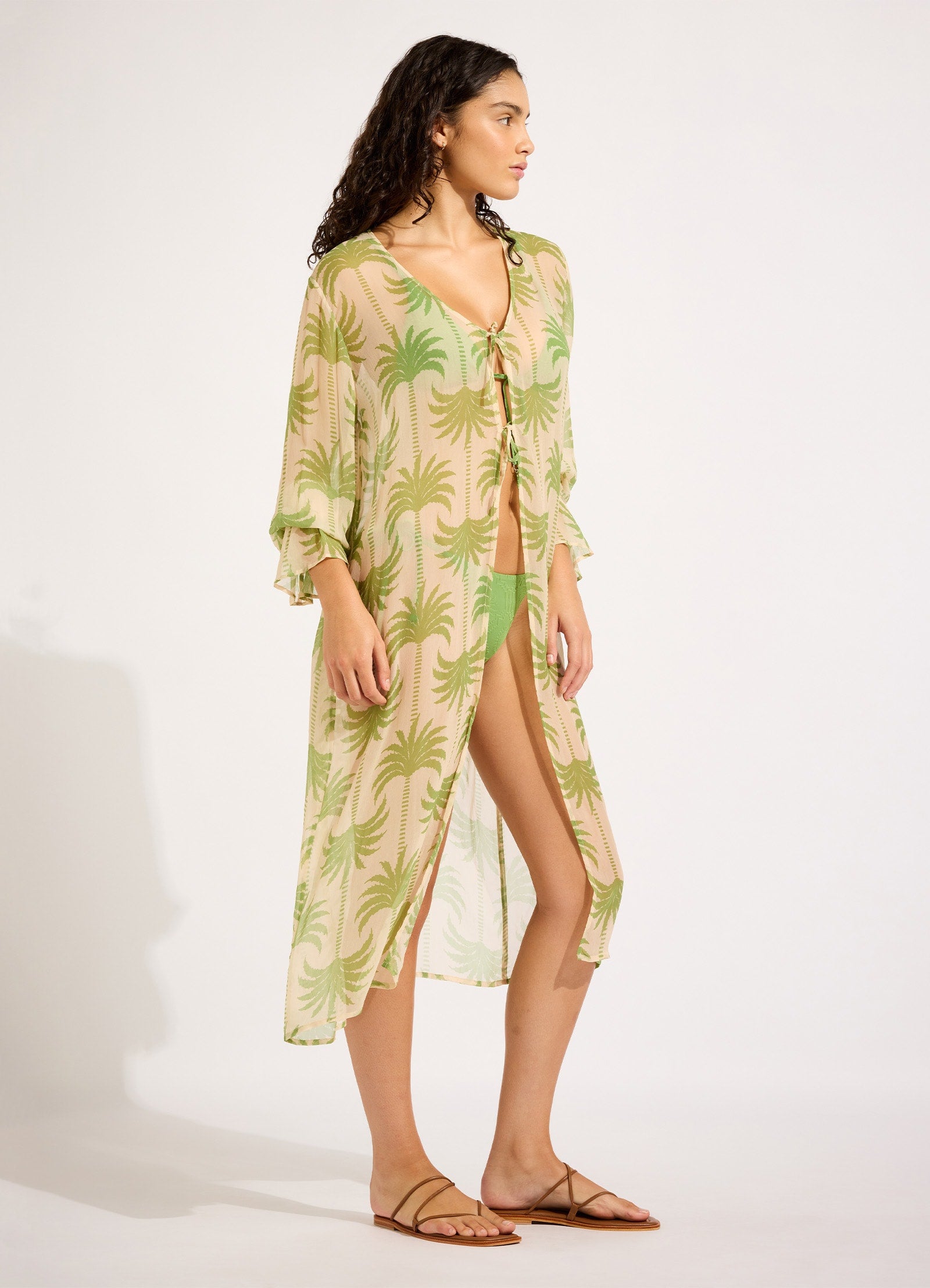 Oasis Tie Front Cover Up - Sage - Sage view 2