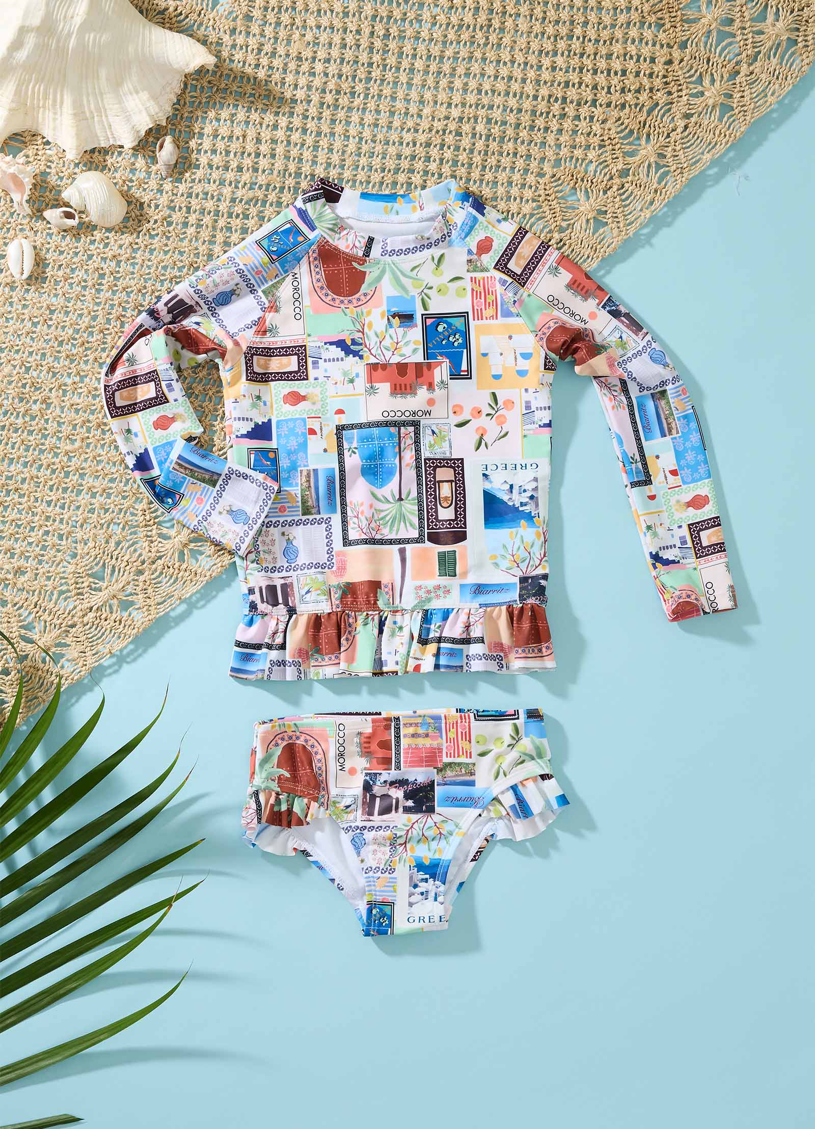 On Vacation Girls Peplum Surf Set - Azure - Azure view 2