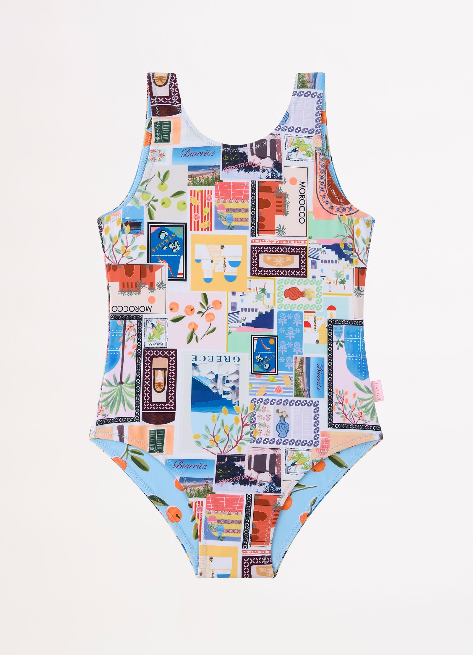 On Vacation Girls Reversible One Piece - Azure - Azure view 2