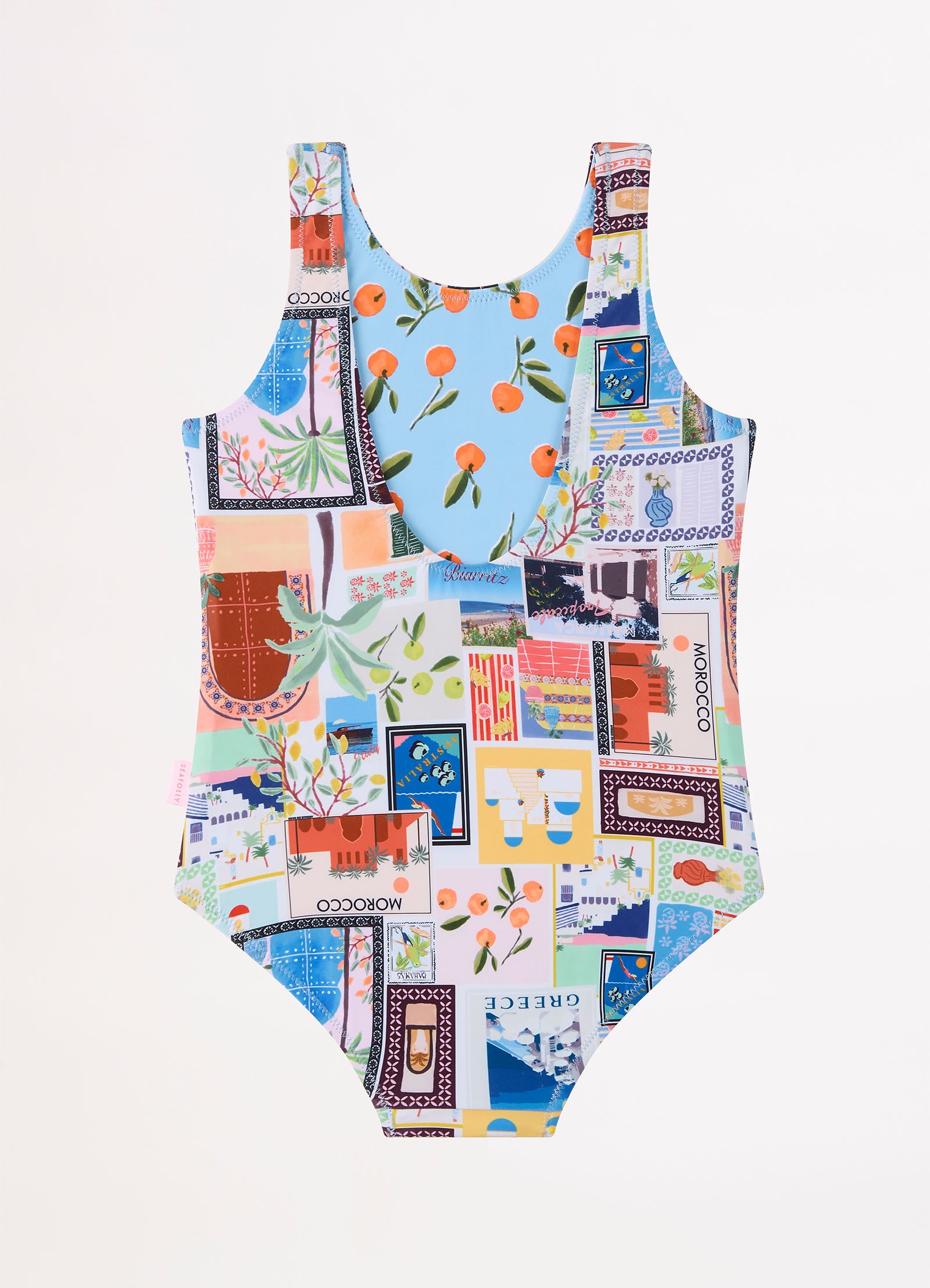 On Vacation Girls Reversible One Piece - Azure - Azure view 3