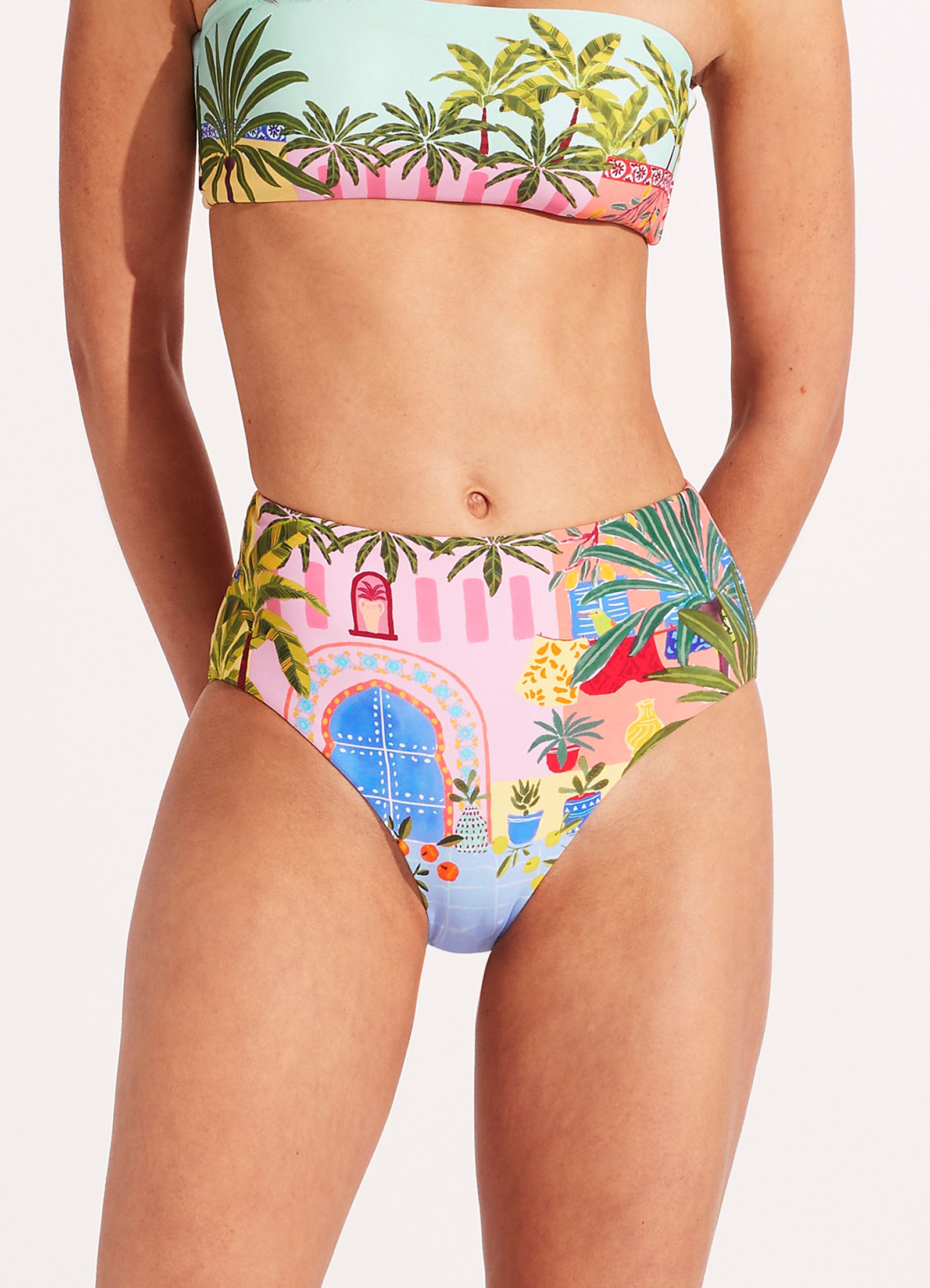 On Vacation High Waisted Bikini Bottom - Azure - Azure view 3