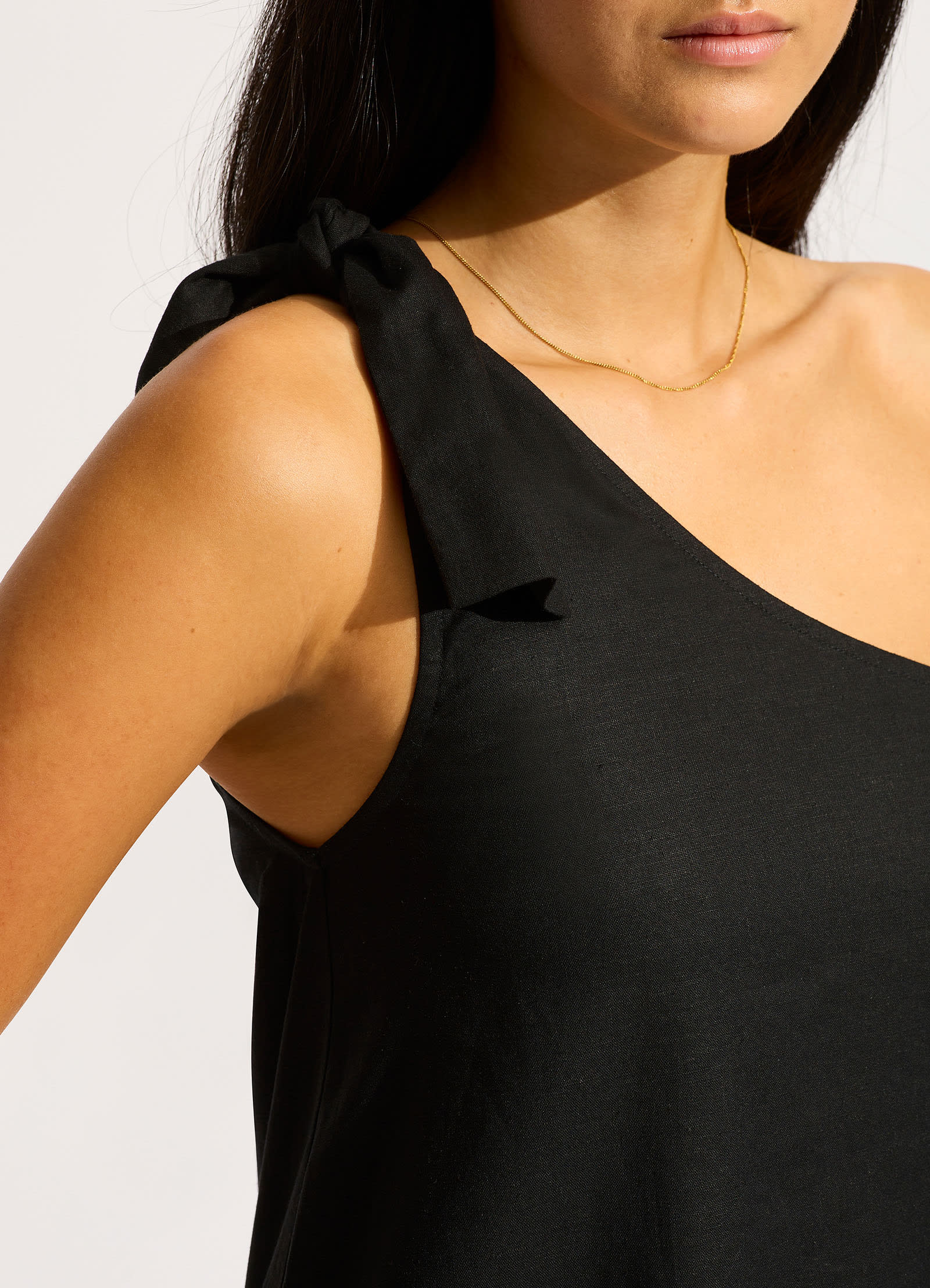 One Shoulder Mini Dress        - Black - Black view 4