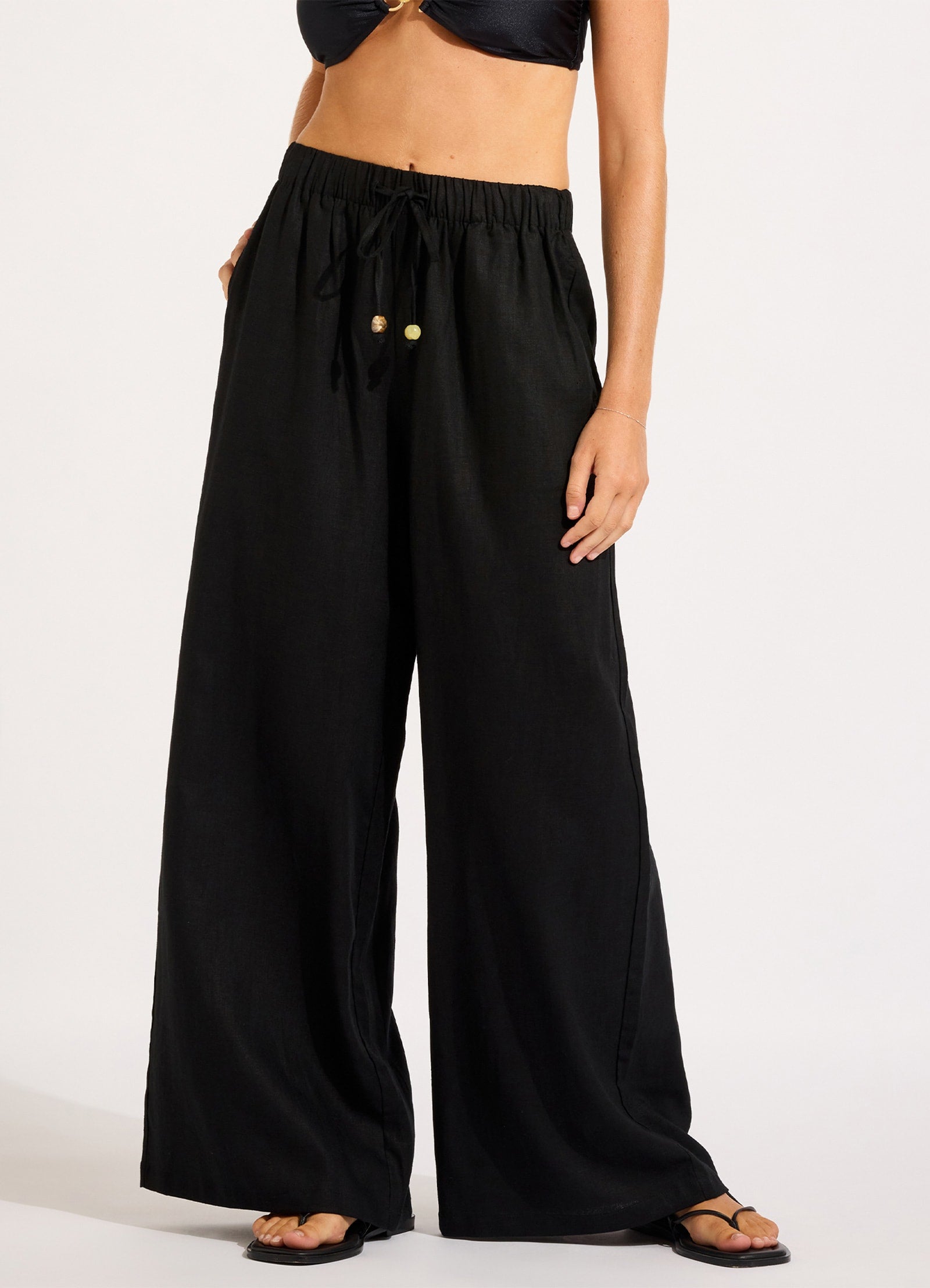 Palermo Drawcord Waist Wide Leg Pant - Black view 2
