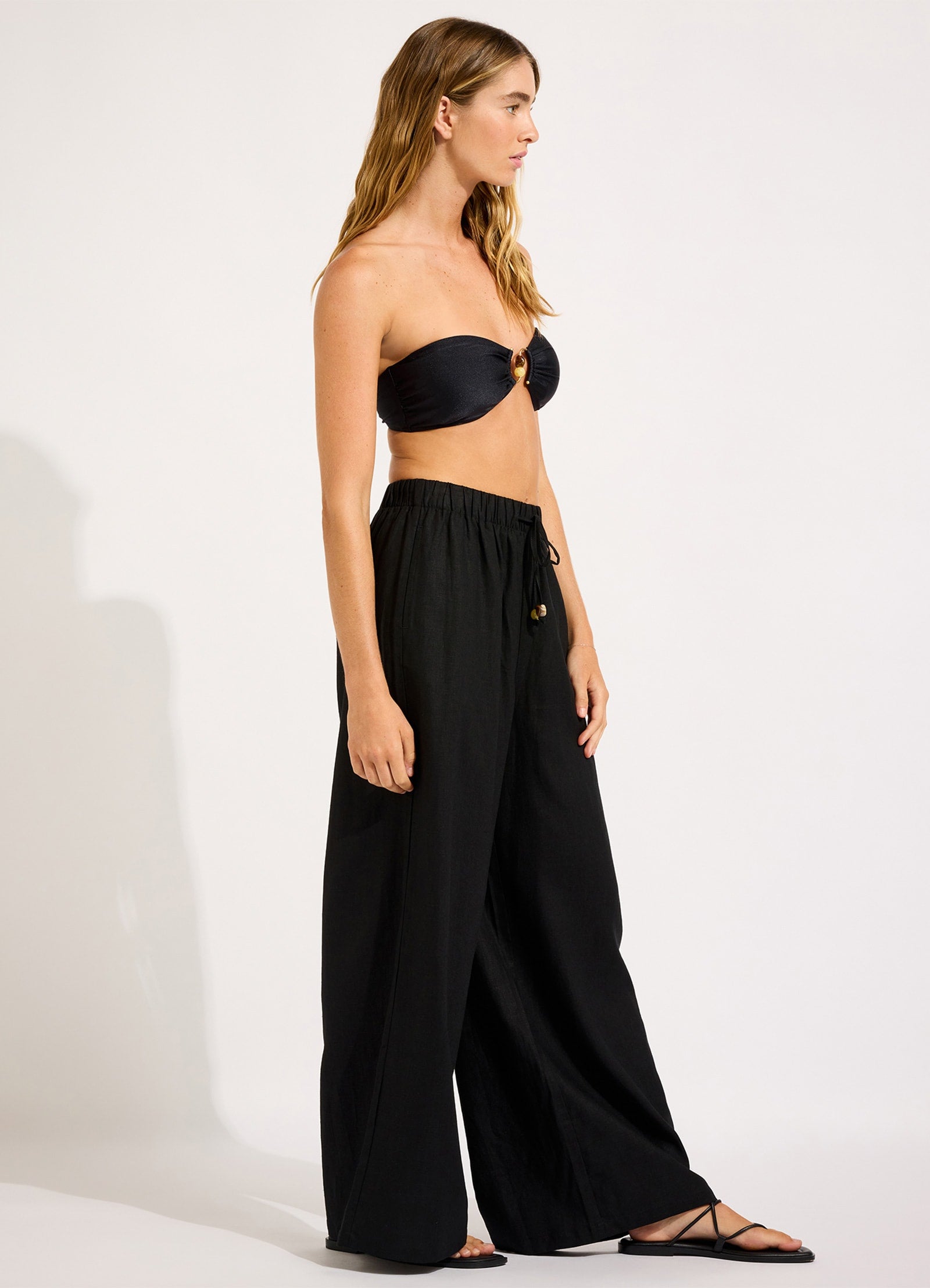 Palermo Drawcord Waist Wide Leg Pant - Black view 3