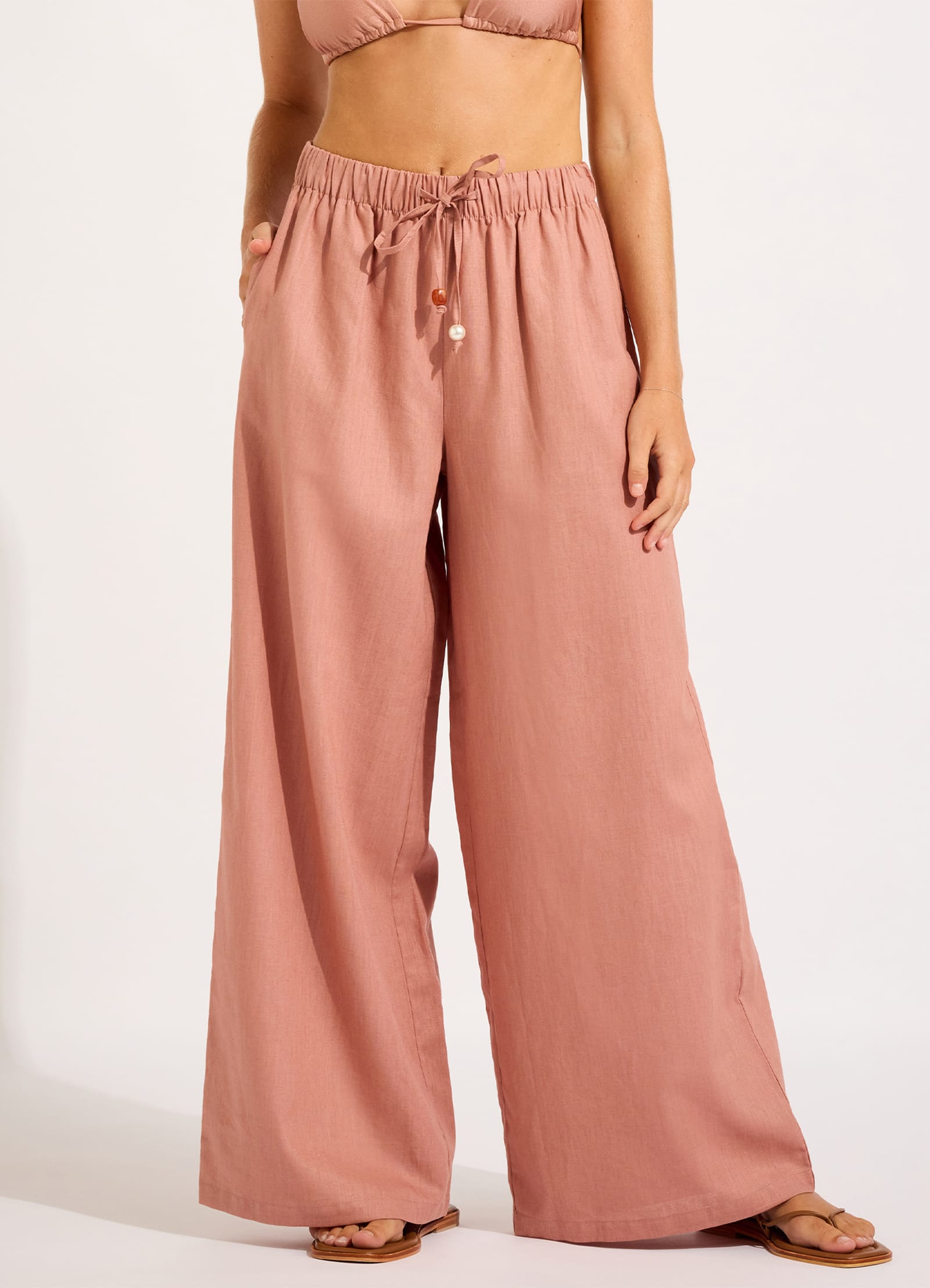 Palermo Drawcord Waist Wide Leg Pant - Mocha view 2