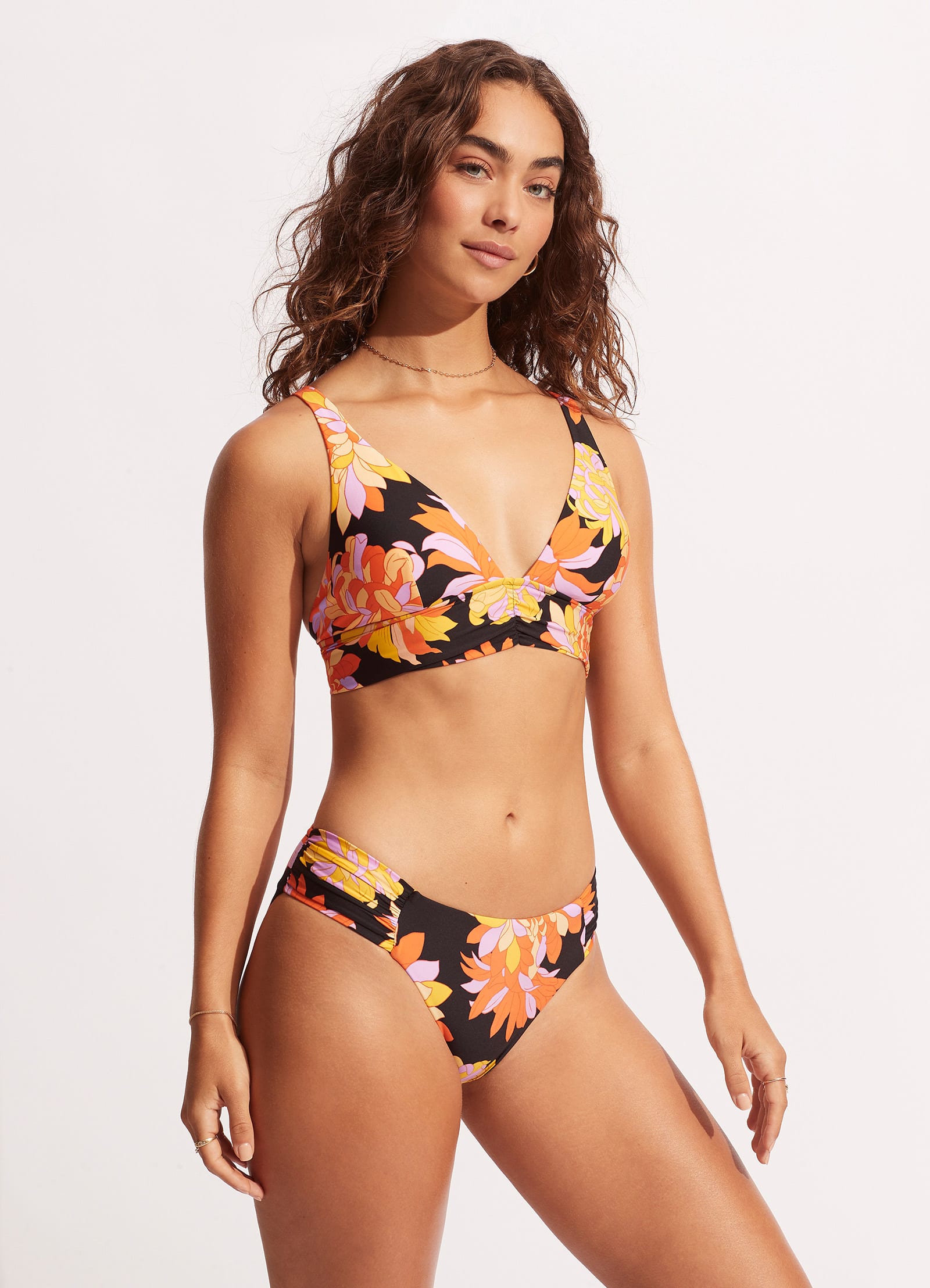Palm Springs Ruched Side Retro Bikini Bottom - Black - Black view 3