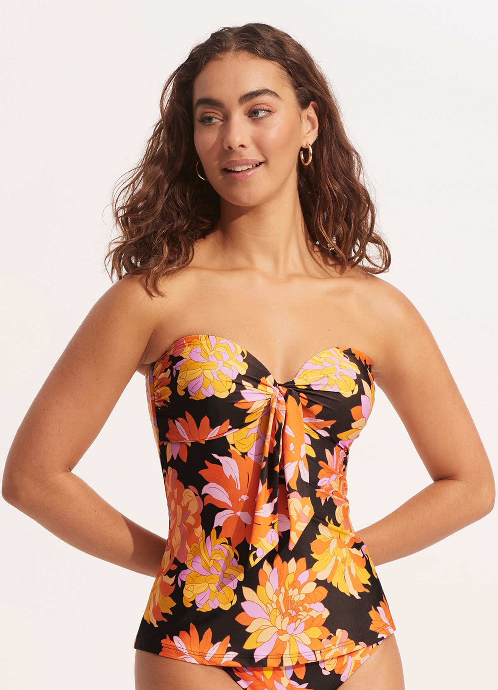 Palm Springs Twist Front Bandeau Singlet - Black - Black view 2