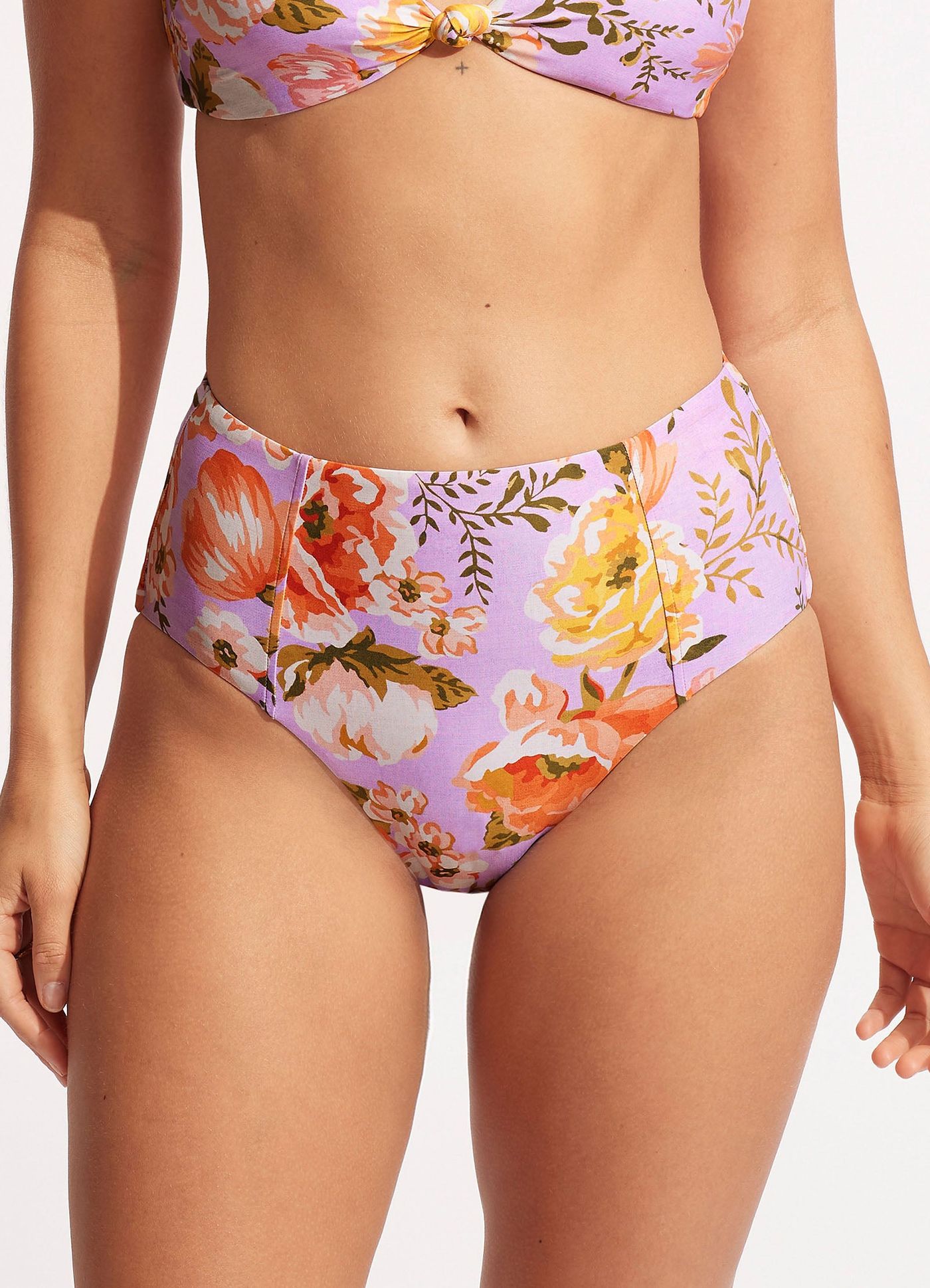 Paradise Garden High Waisted Bikini Bottom - Lilac - Lilac view 2