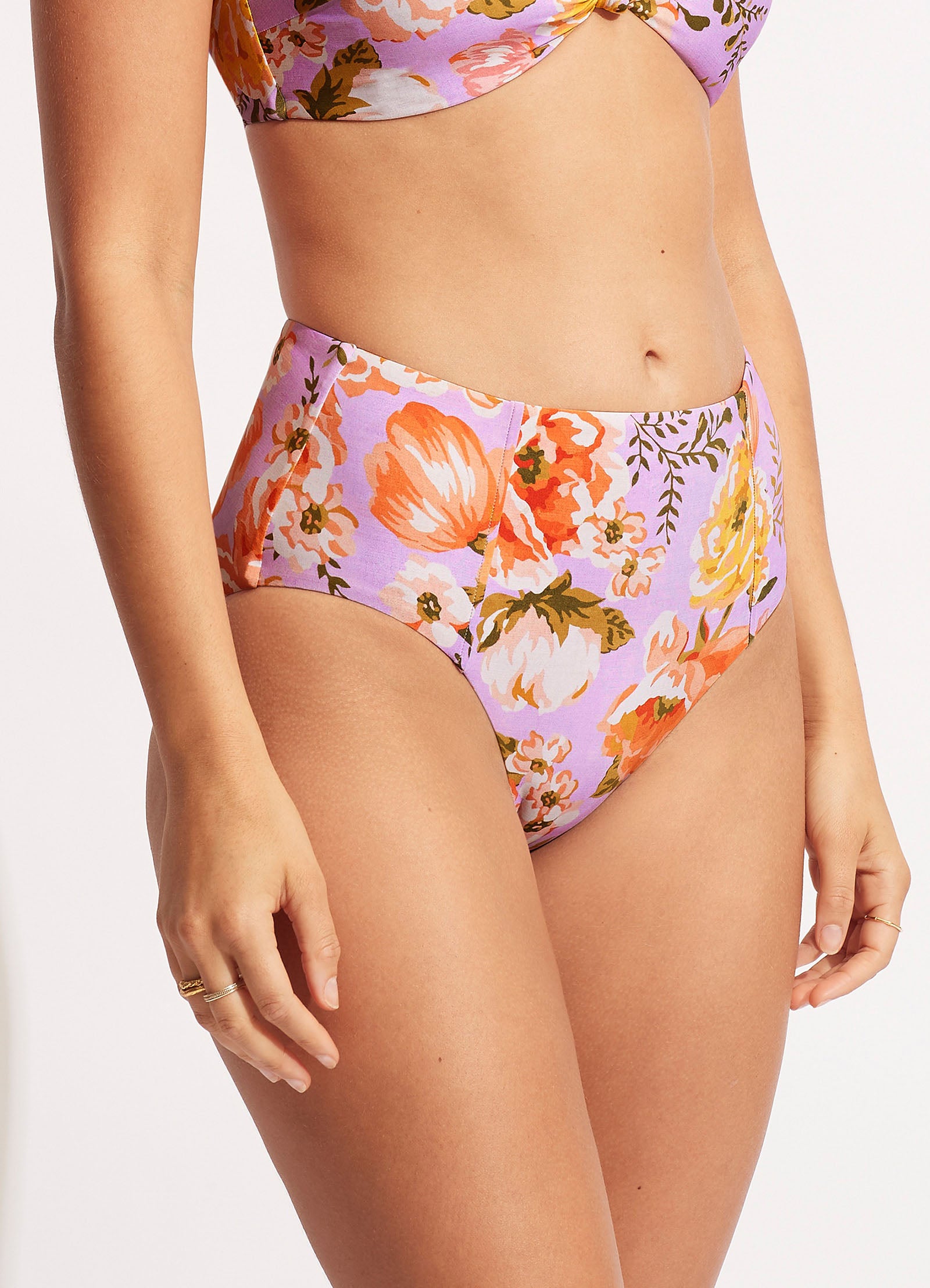 Paradise Garden High Waisted Bikini Bottom - Lilac - Lilac view 3