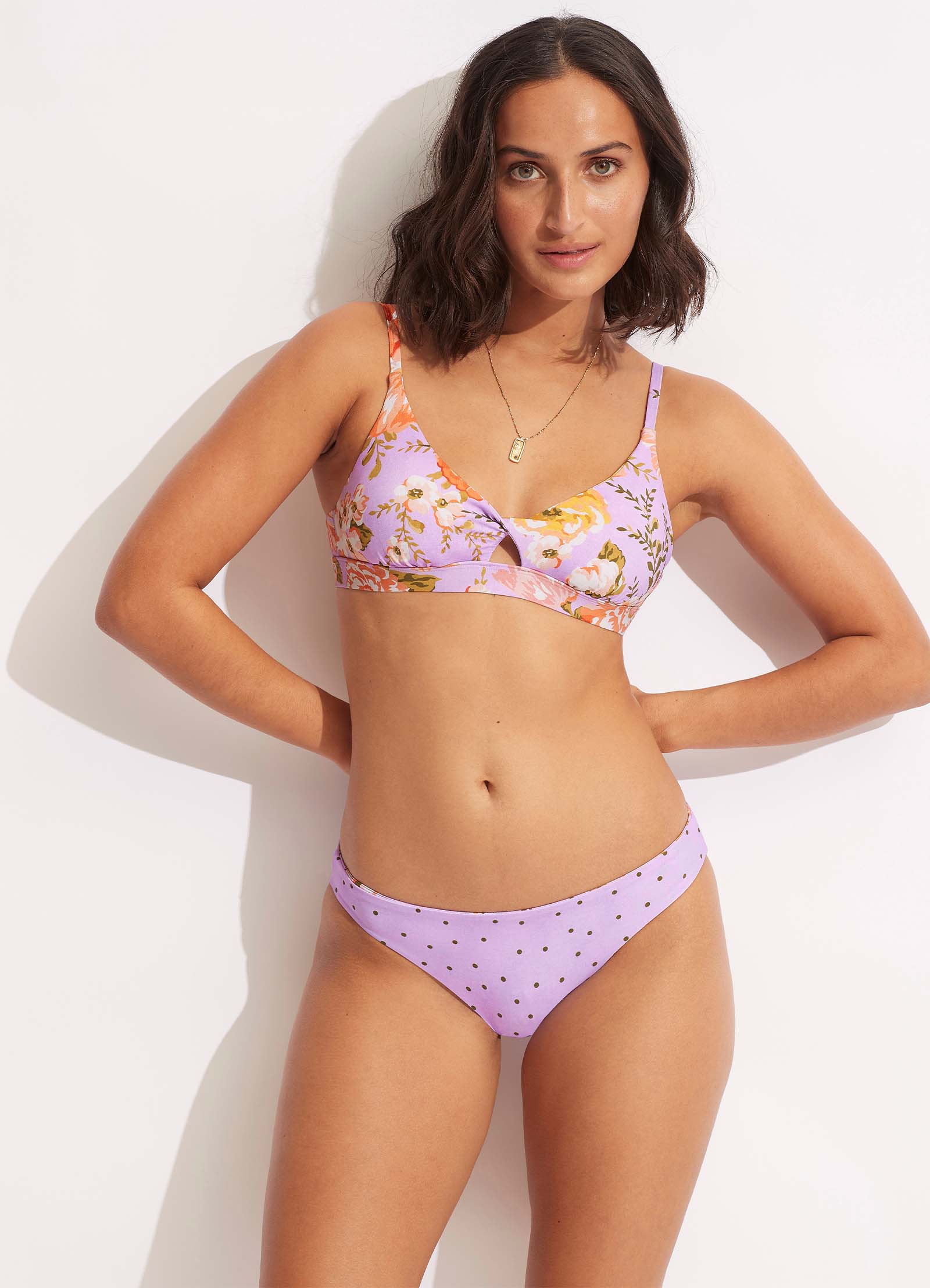 Paradise Garden Reversible Hipster Bikini Bottom - Lilac - Lilac view 2