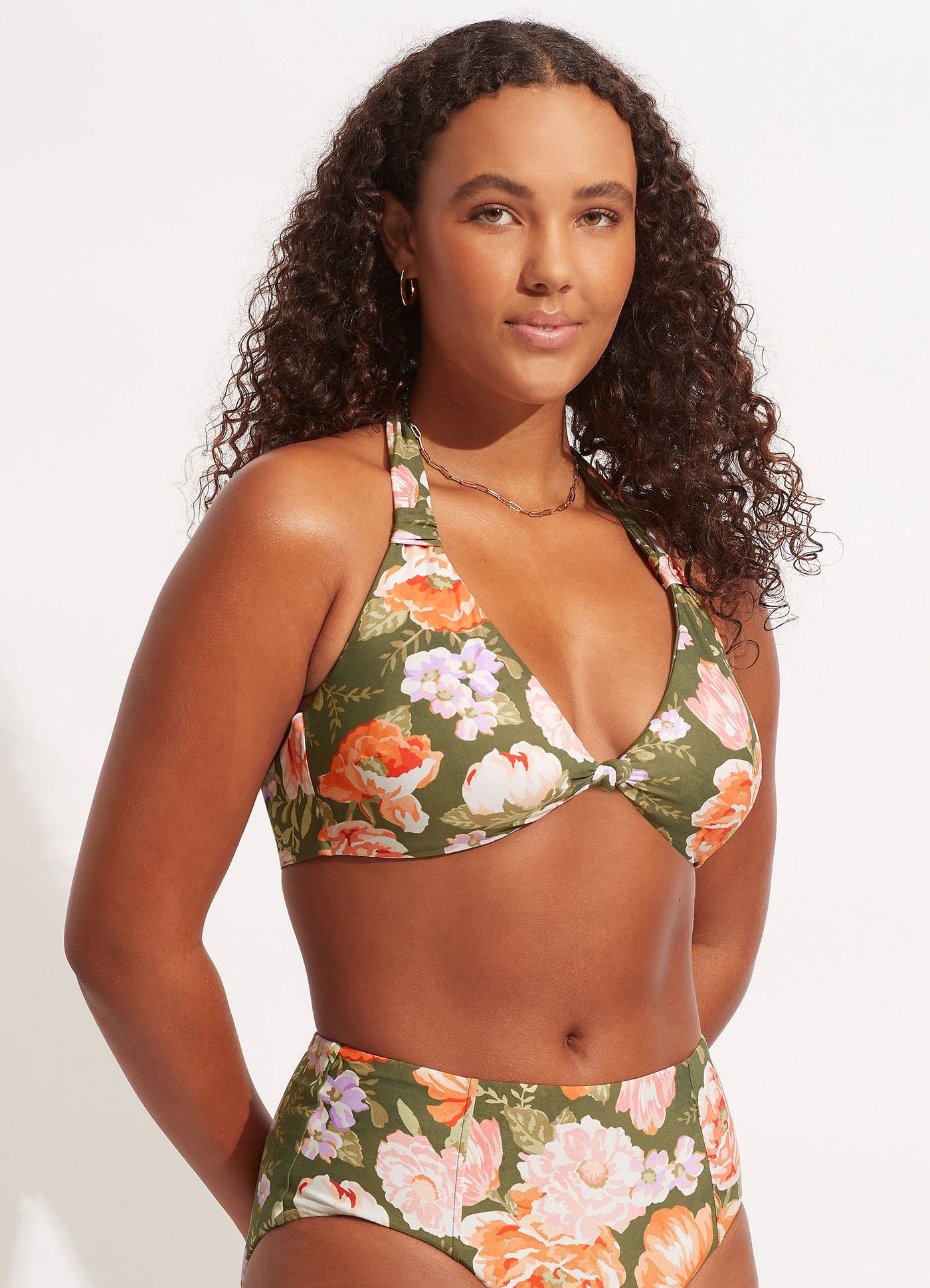 Paradise Garden Tab Front Halter Bra - Avocado - Avocado view 3