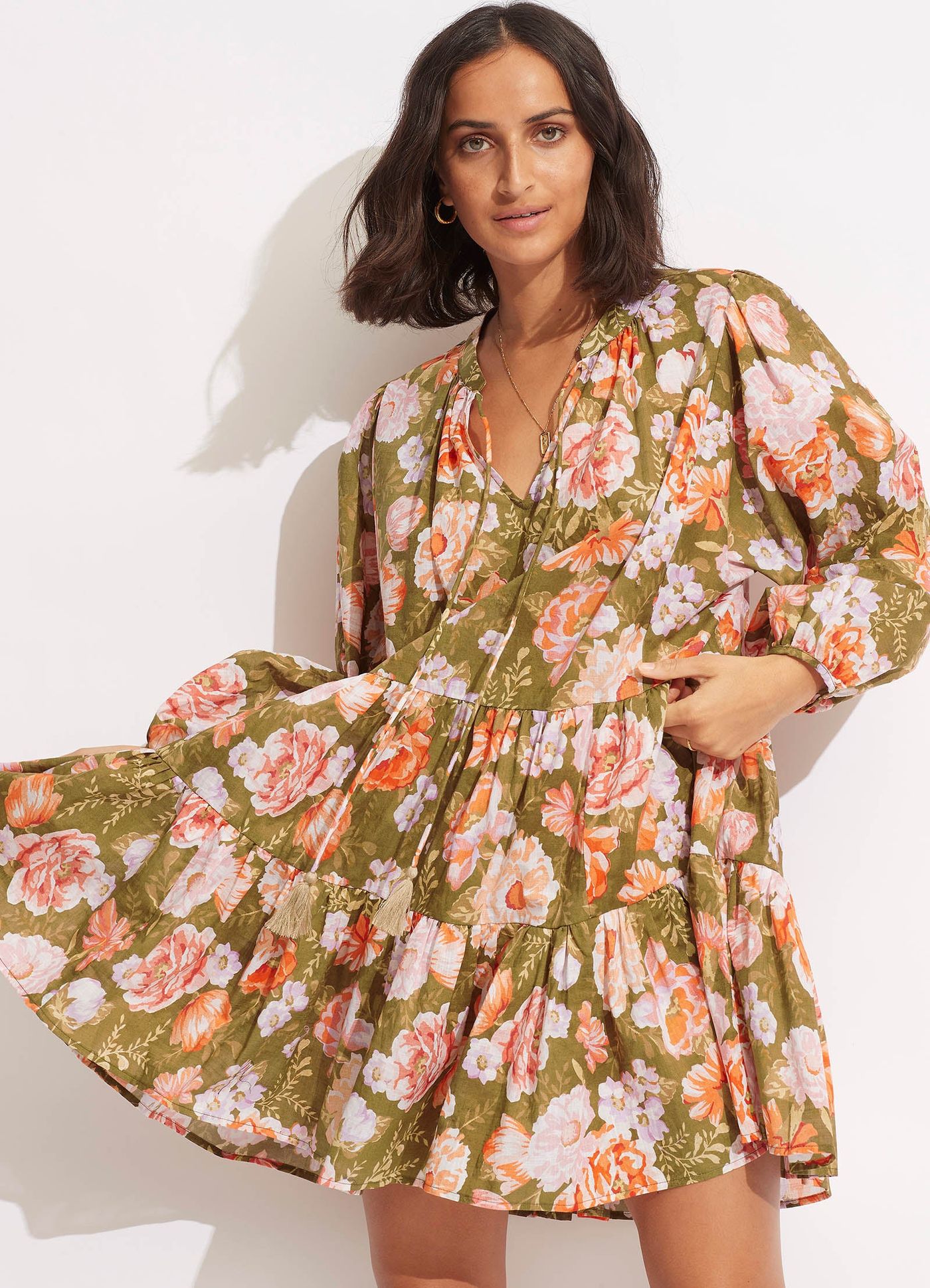 Paradise Garden Tiered Dress  - Avocado - Avocado
