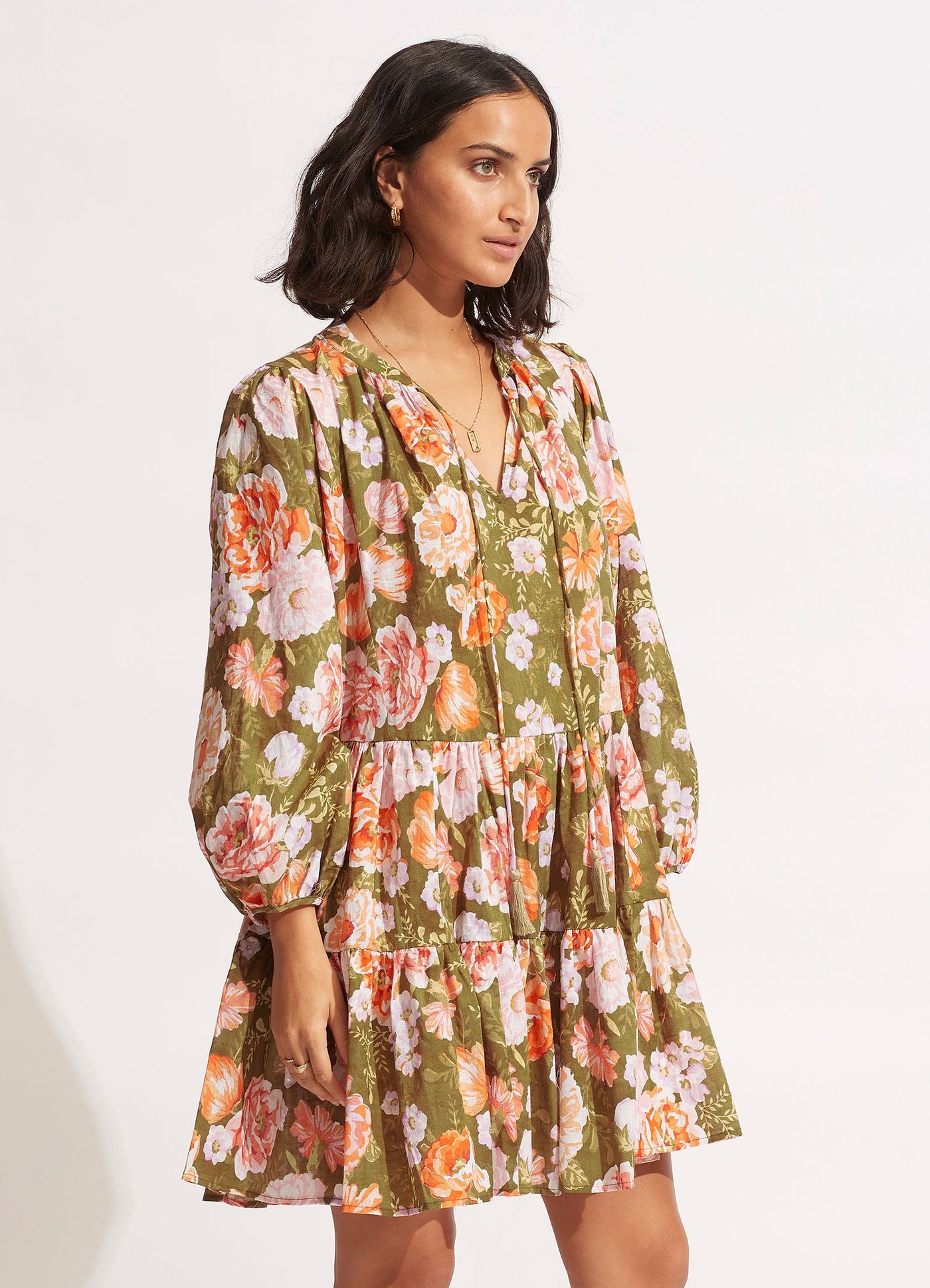 Paradise Garden Tiered Dress  - Avocado - Avocado view 3