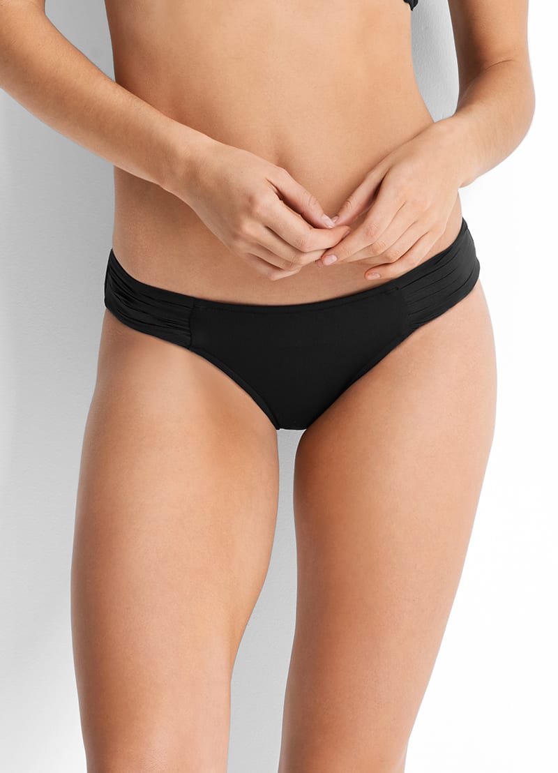 Pleated Hipster Bikini Bottom - Black - Black