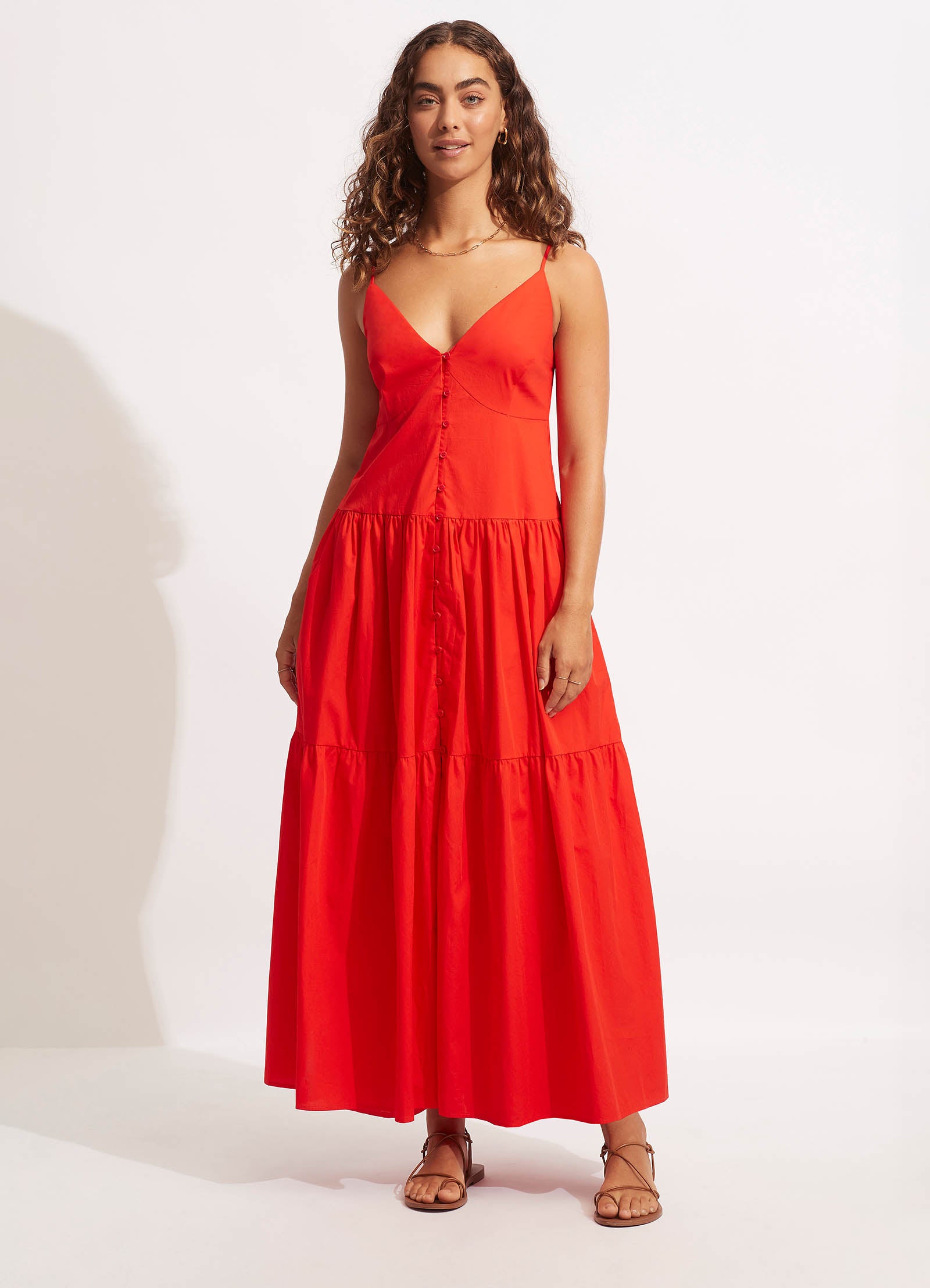 Poplin Maxi Dress - Red - Red view 2
