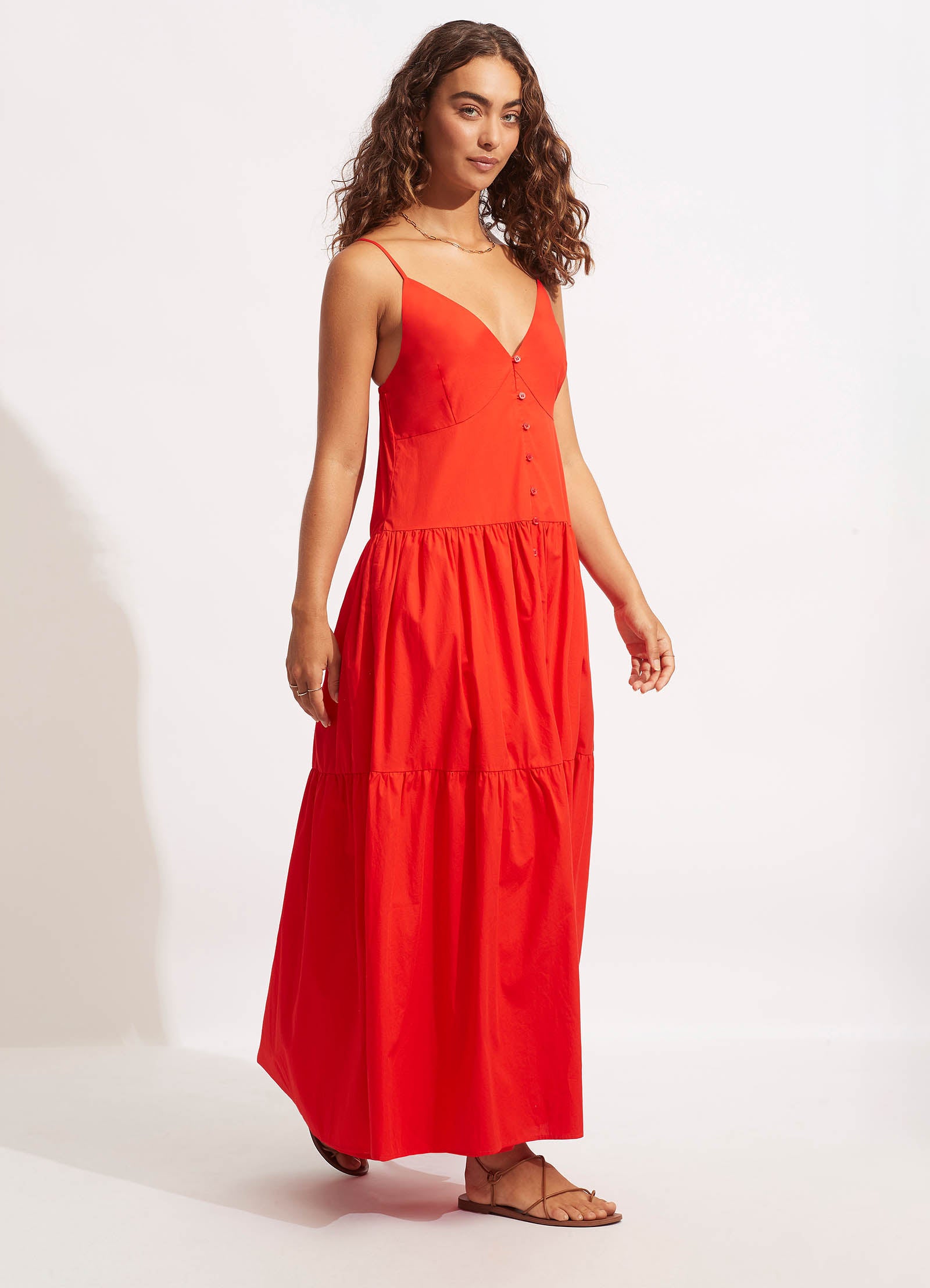Poplin Maxi Dress - Red - Red view 3