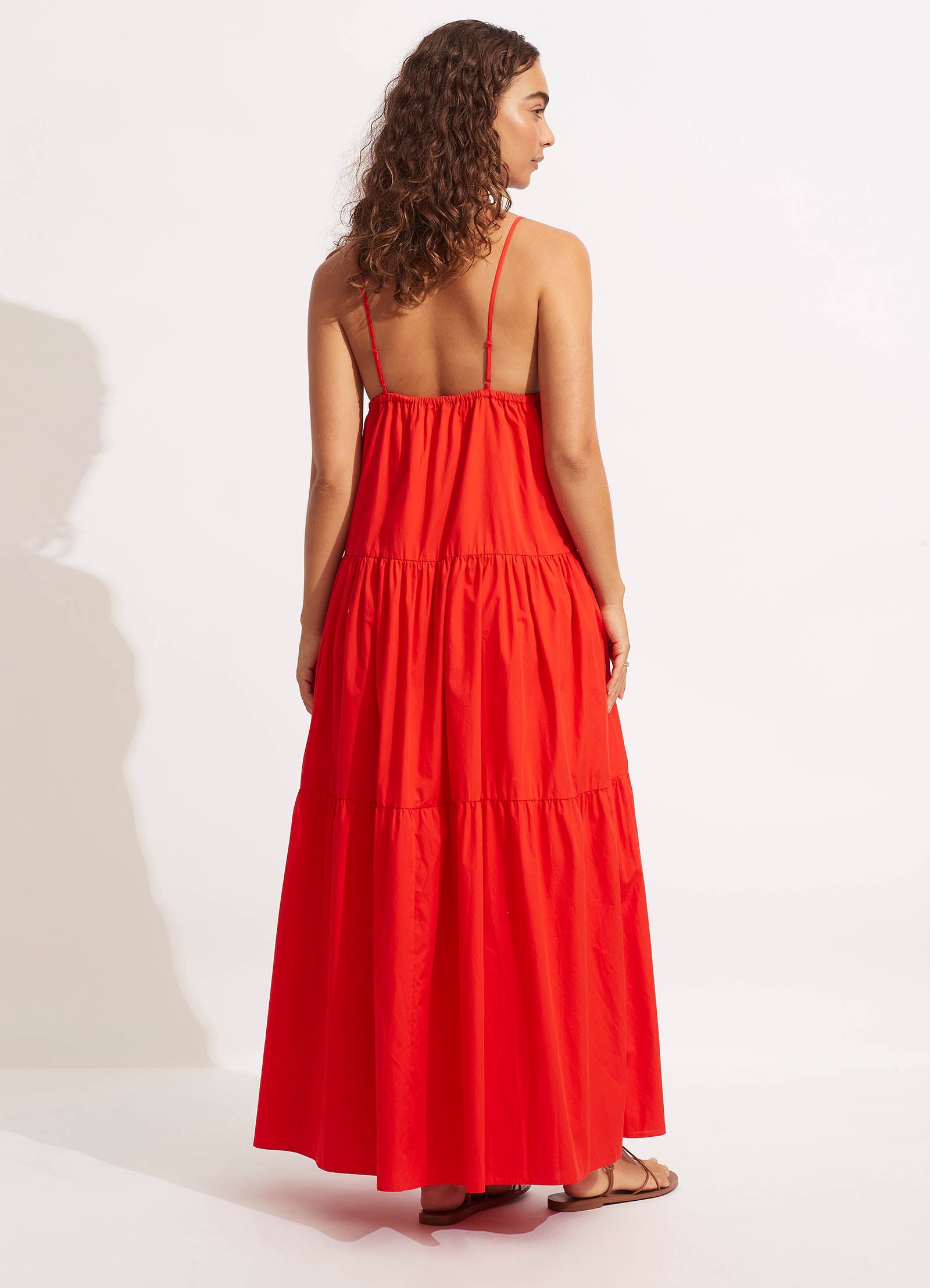 Poplin Maxi Dress - Red - Red view 4