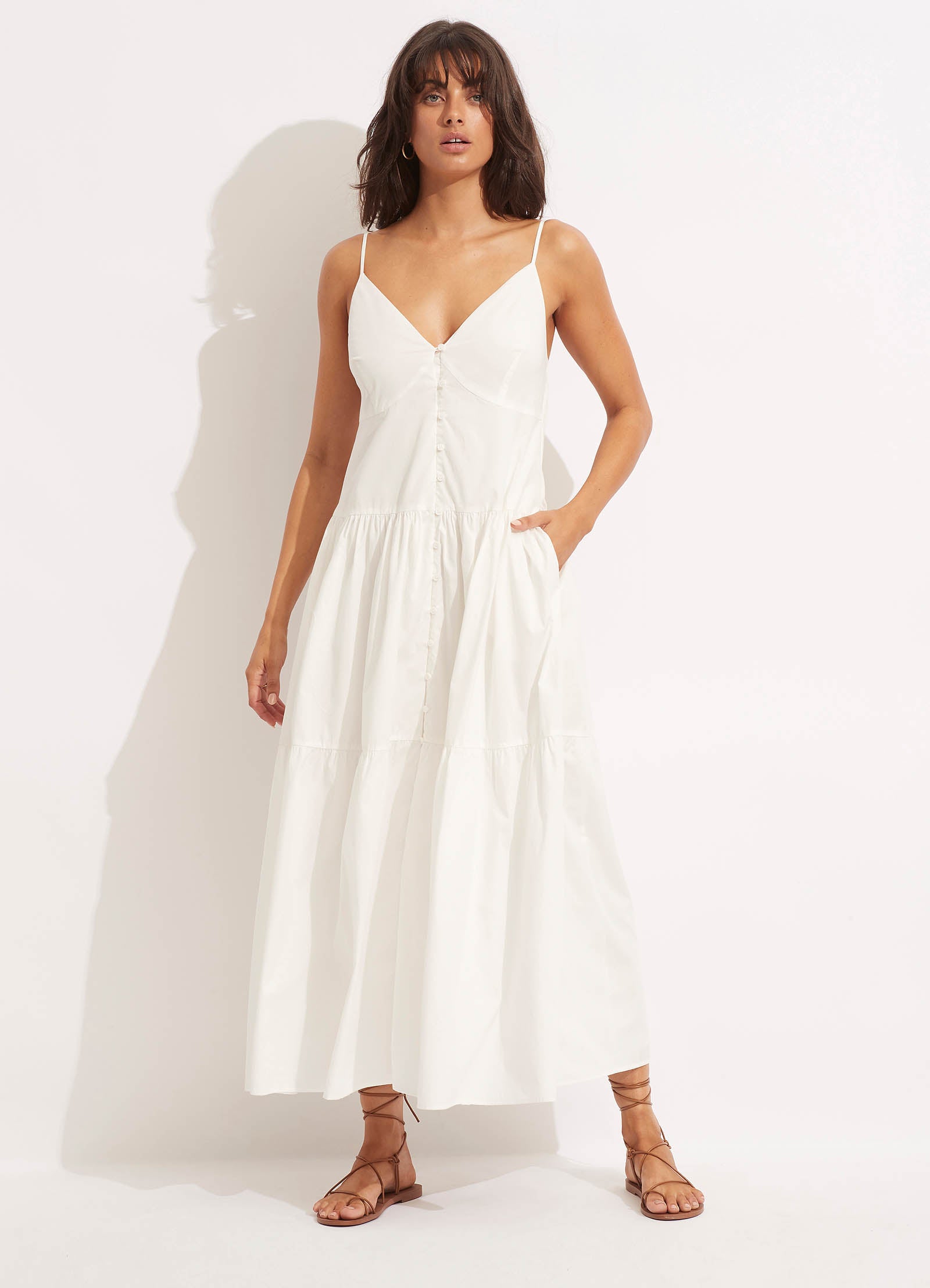 Poplin Maxi Dress - White - White
