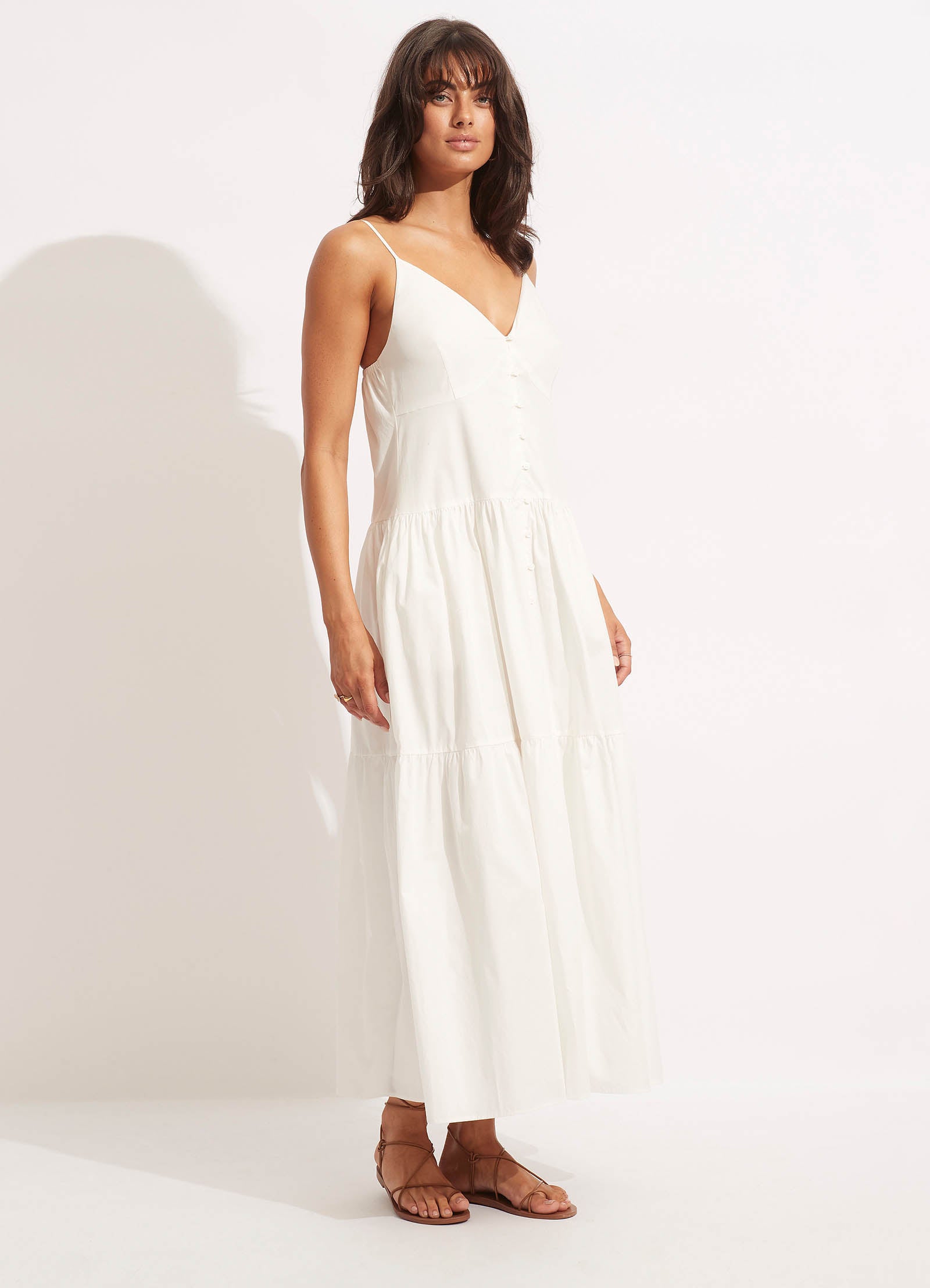 Poplin Maxi Dress - White - White view 3