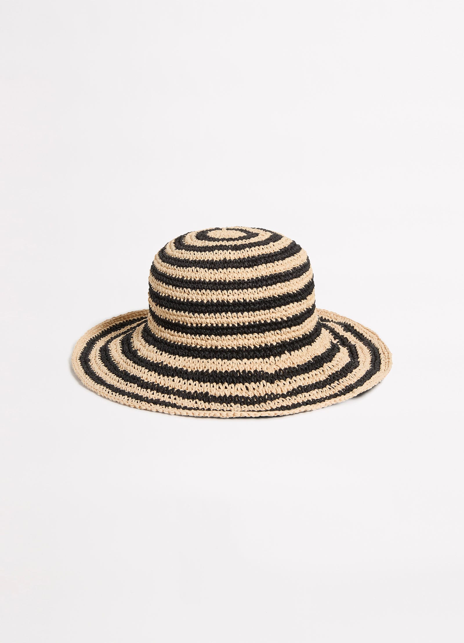 Raffia Stripe Bucket Hat - Black/Natural view 2
