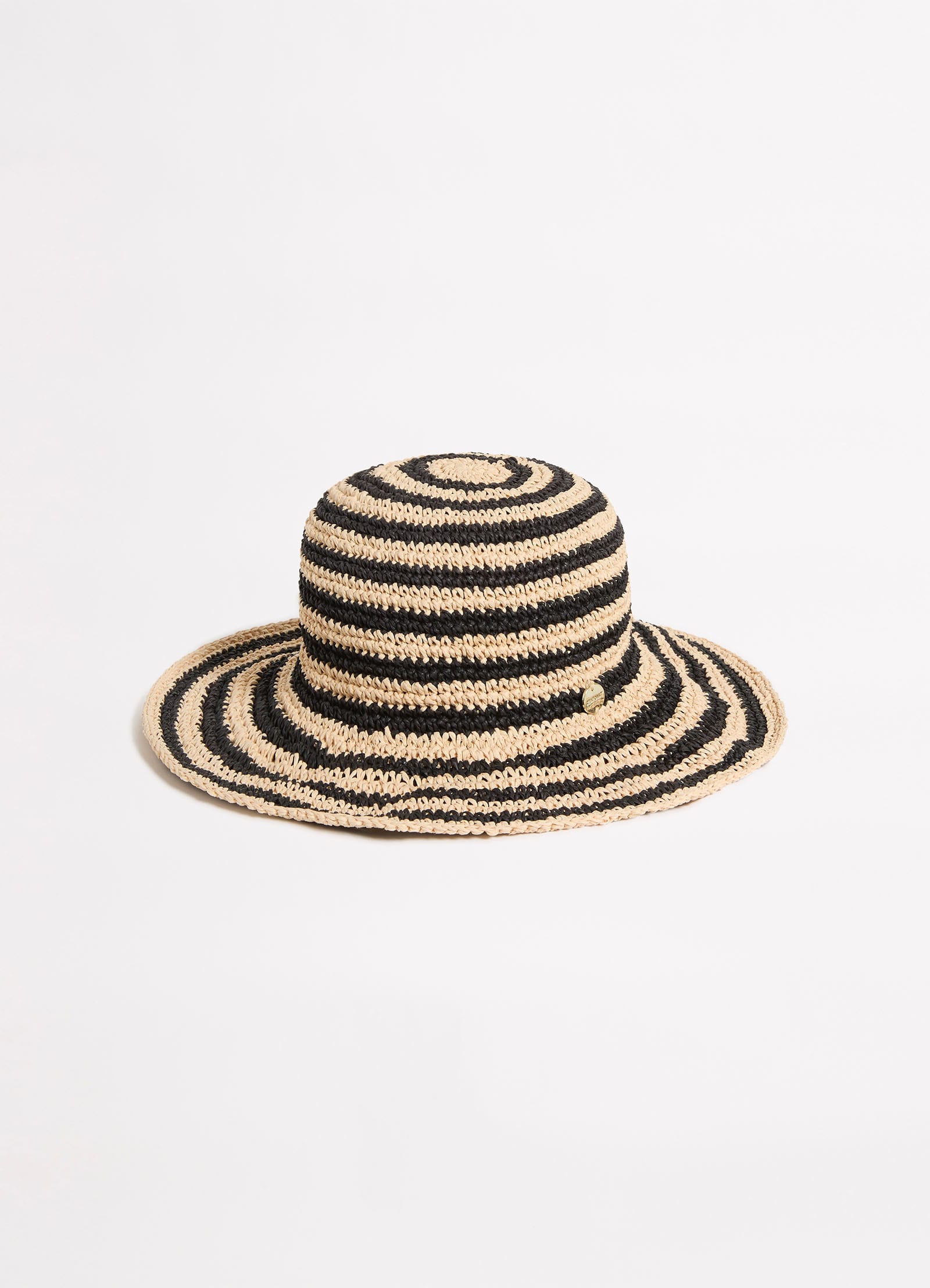 Raffia Stripe Bucket Hat - Black/Natural view 3