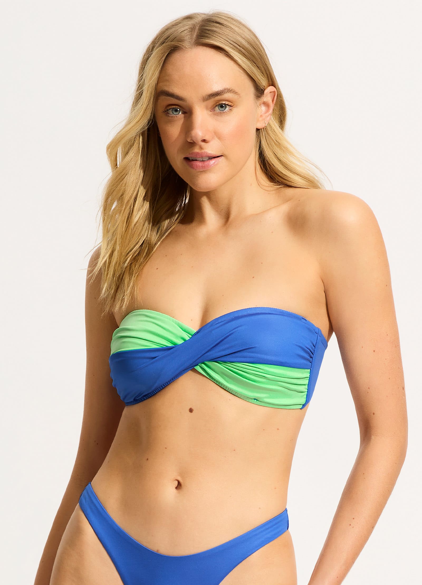 Rio Colour Block Twist Bandeau Bikini Top - Azure - Azure view 2