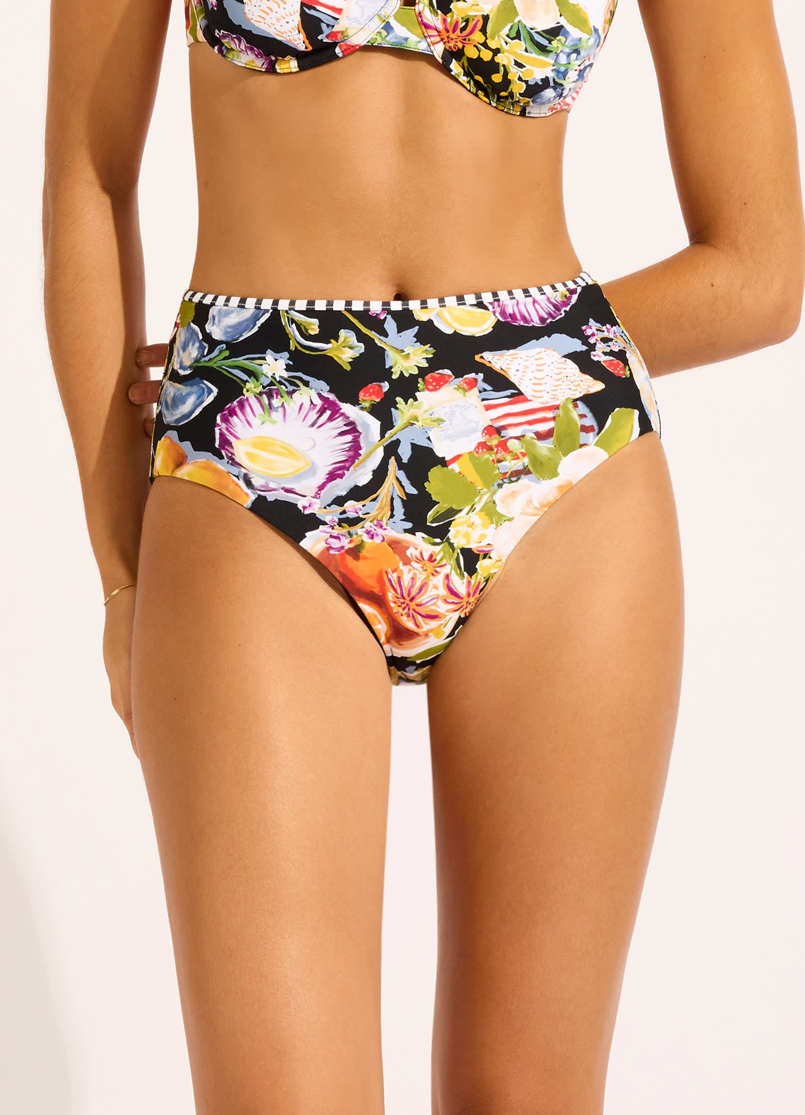 Riviera Coast High Waisted Bikini Bottom - Black view 2